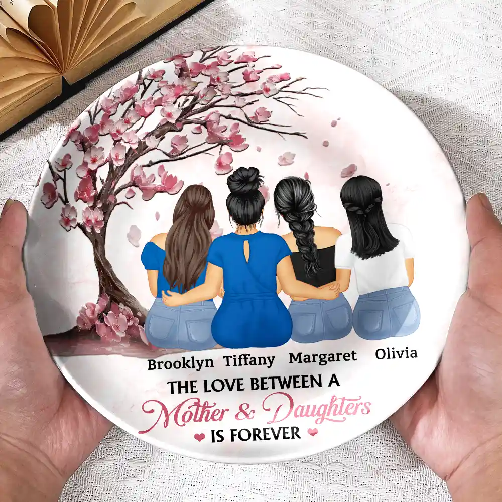 Mother And Daughters Forever Linked Together - Personalized Ceramic Plate - Image 3