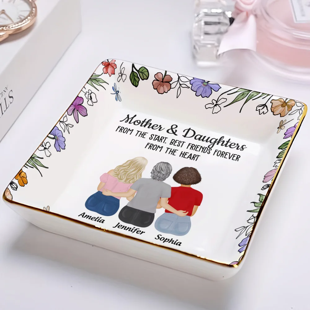 Mother And Daughters Forever Linked Together - Personalized Ring Dish - Image 2