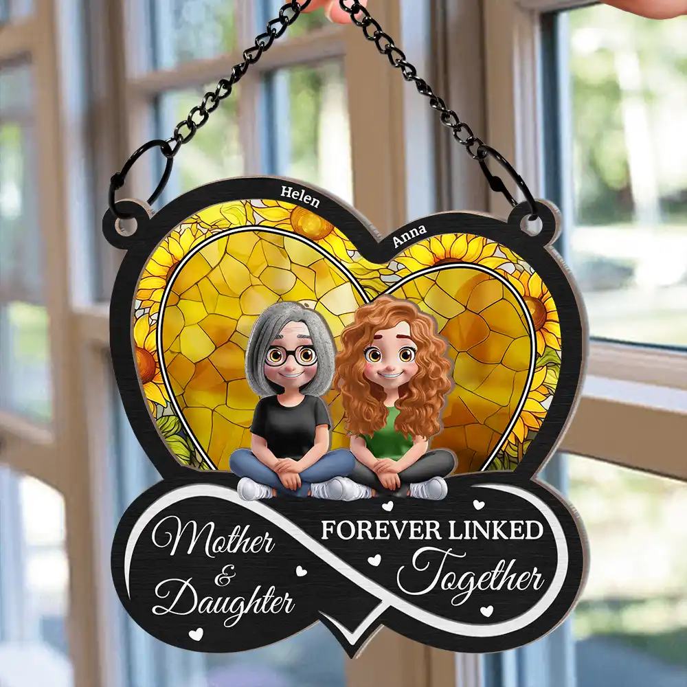 Mother And Daughters Forever Linked Together - Personalized Window Hanging Suncatcher Ornament - Image 2
