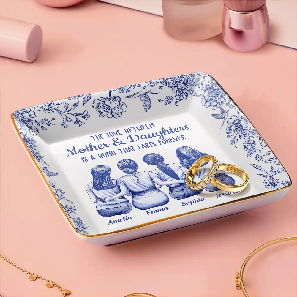 Mother And Daughters Forever Linked Together Toile - Personalized Ring Dish - Image 3