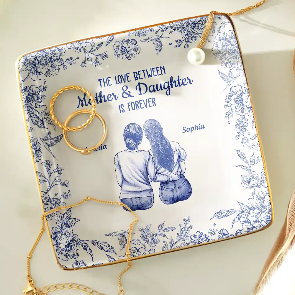 Mother And Daughters Forever Linked Together Toile - Personalized Ring Dish - Image 4