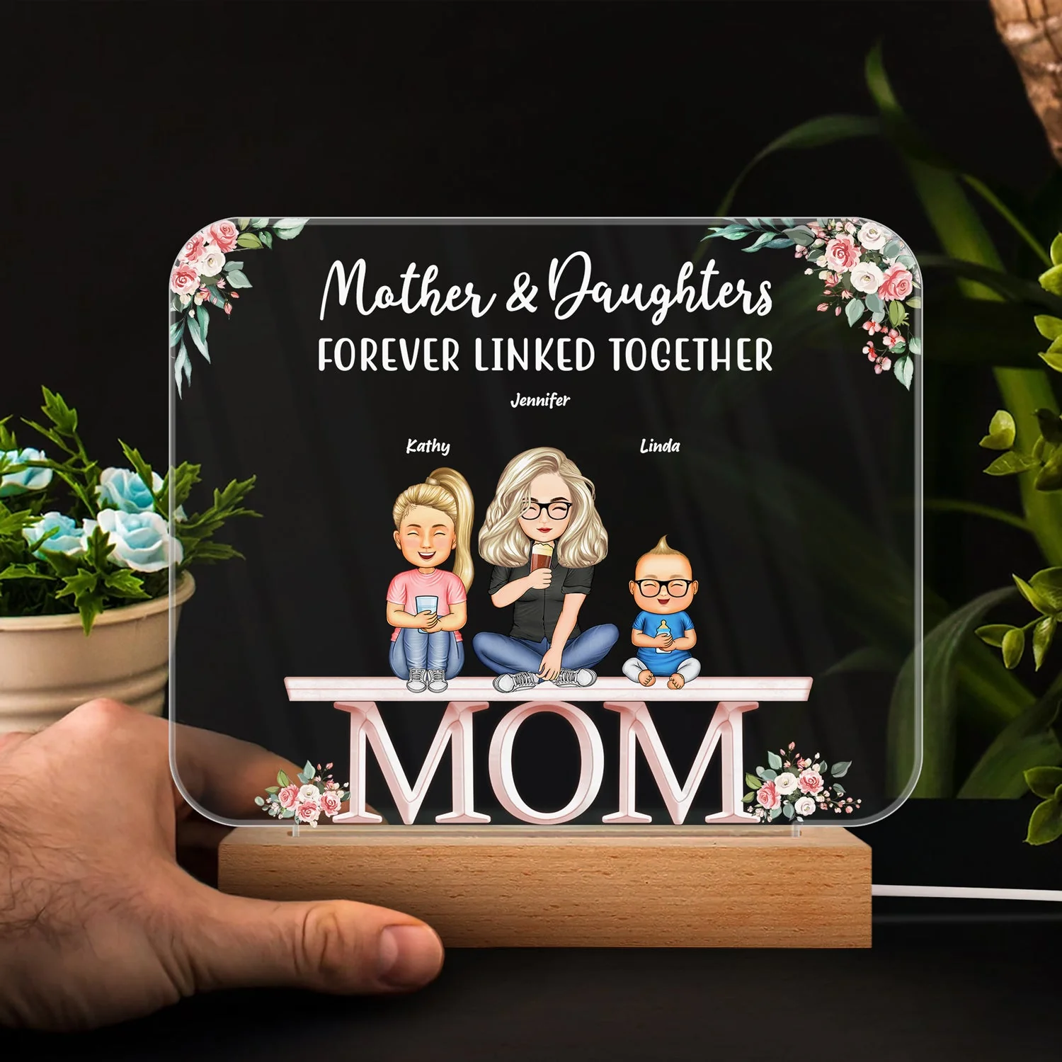 Mother And Daughters Sons Children From The Start - Birthday, Loving Gift For Mommy, Mother, Grandma, Grandmother - Personalized Custom 3D Led Light Wooden Base - Image 4