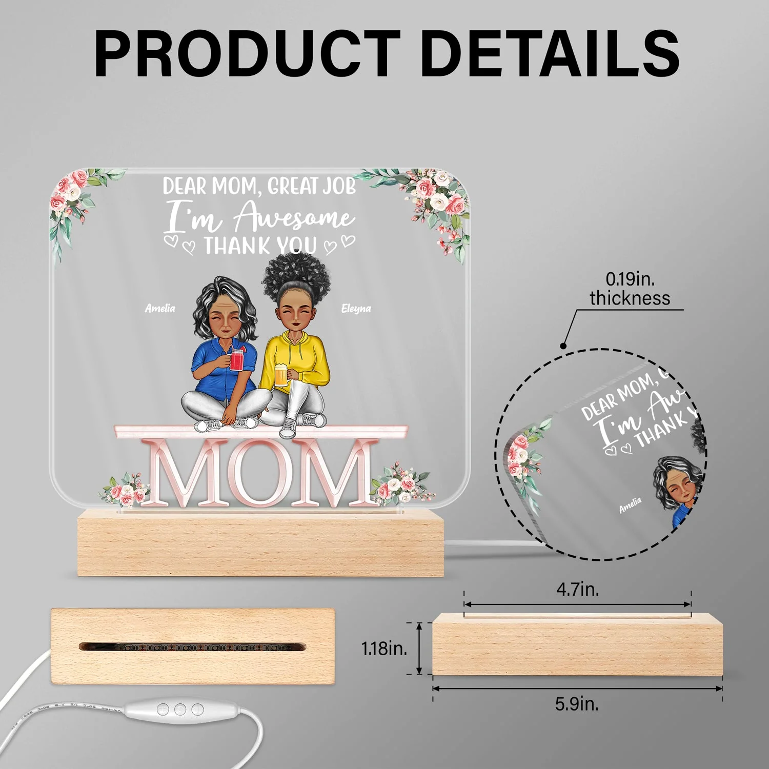 Mother And Daughters Sons Children From The Start - Birthday, Loving Gift For Mommy, Mother, Grandma, Grandmother - Personalized Custom 3D Led Light Wooden Base - Image 5