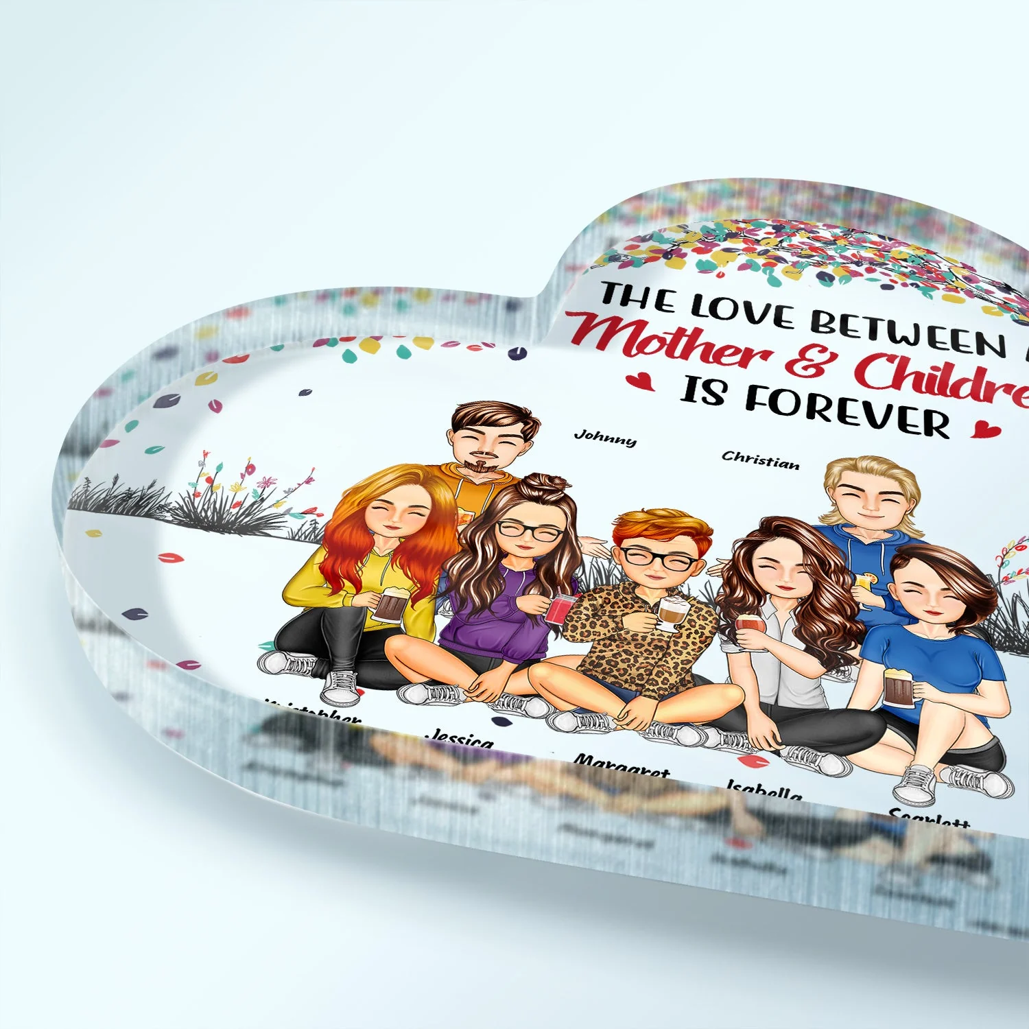 Mother And Daughters Sons Children From The Start - Birthday, Loving Gift For Mommy, Mother, Grandma, Grandmother - Personalized Custom Heart Shaped Acrylic Plaque - Image 3
