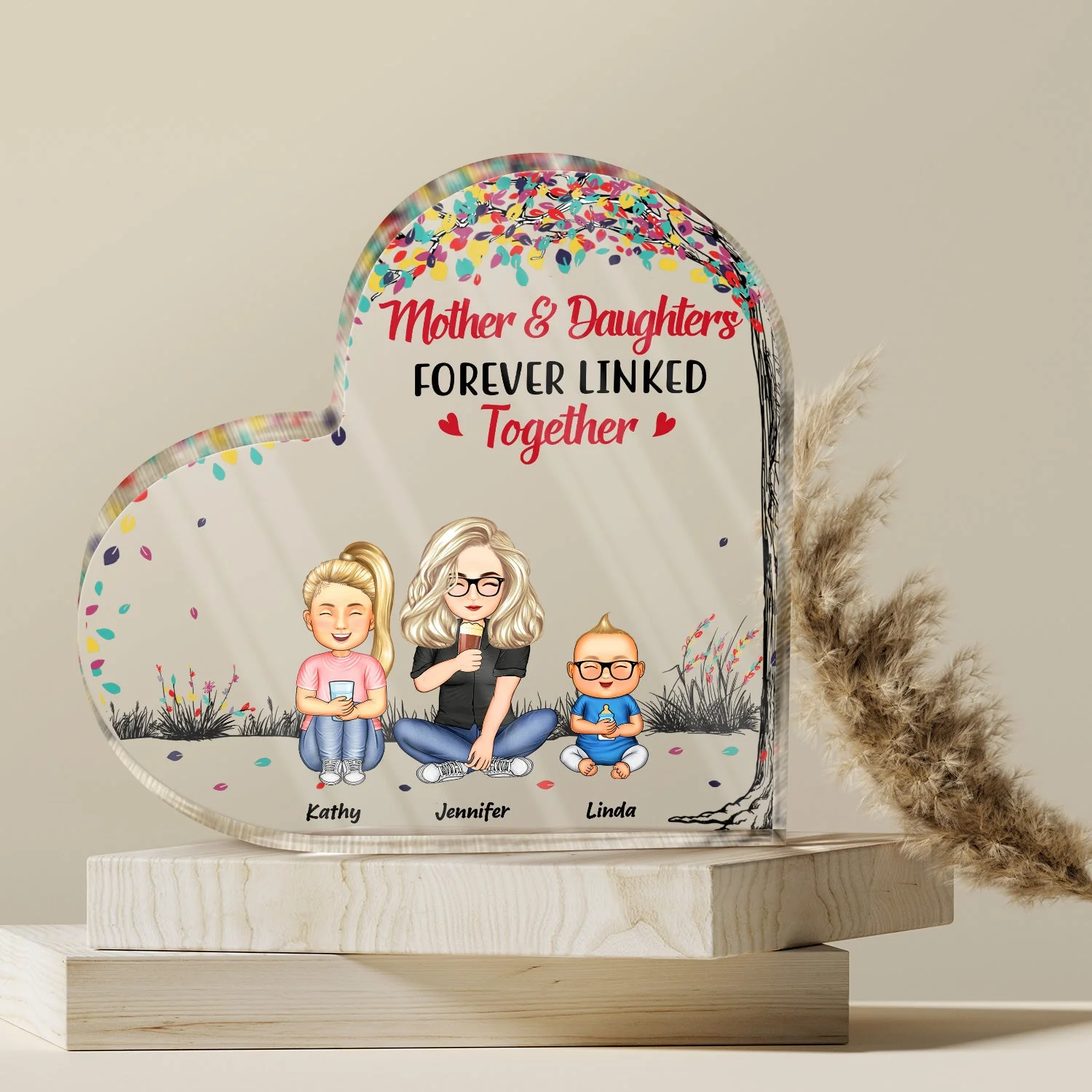 Mother And Daughters Sons Children From The Start - Birthday, Loving Gift For Mommy, Mother, Grandma, Grandmother - Personalized Custom Heart Shaped Acrylic Plaque - Image 4