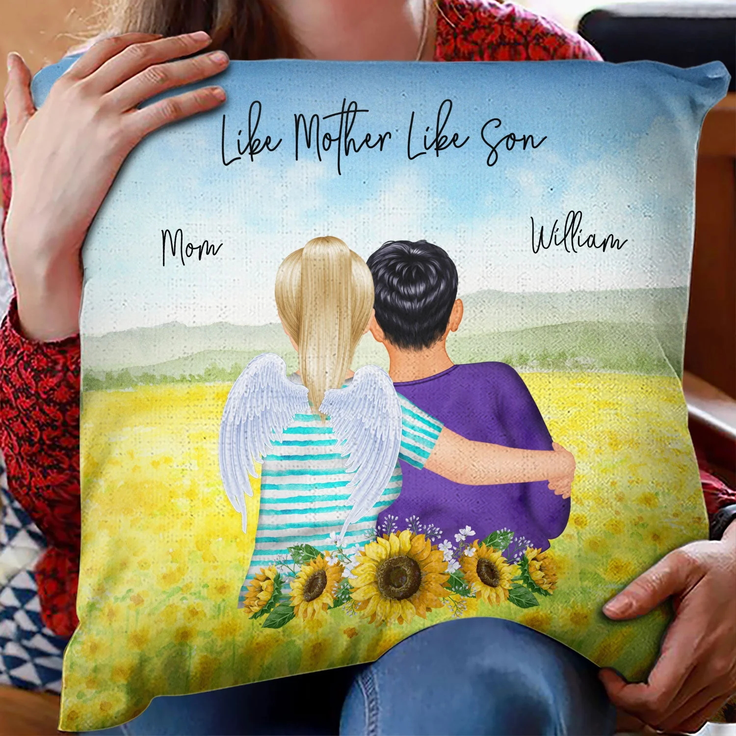 Mother And Son Forever Linked Together Watercolor Style - Birthday, Family Gift For Mom, Grandma, Grandson, Grandchild, Grandkid - Personalized Custom Pillow - Image 2