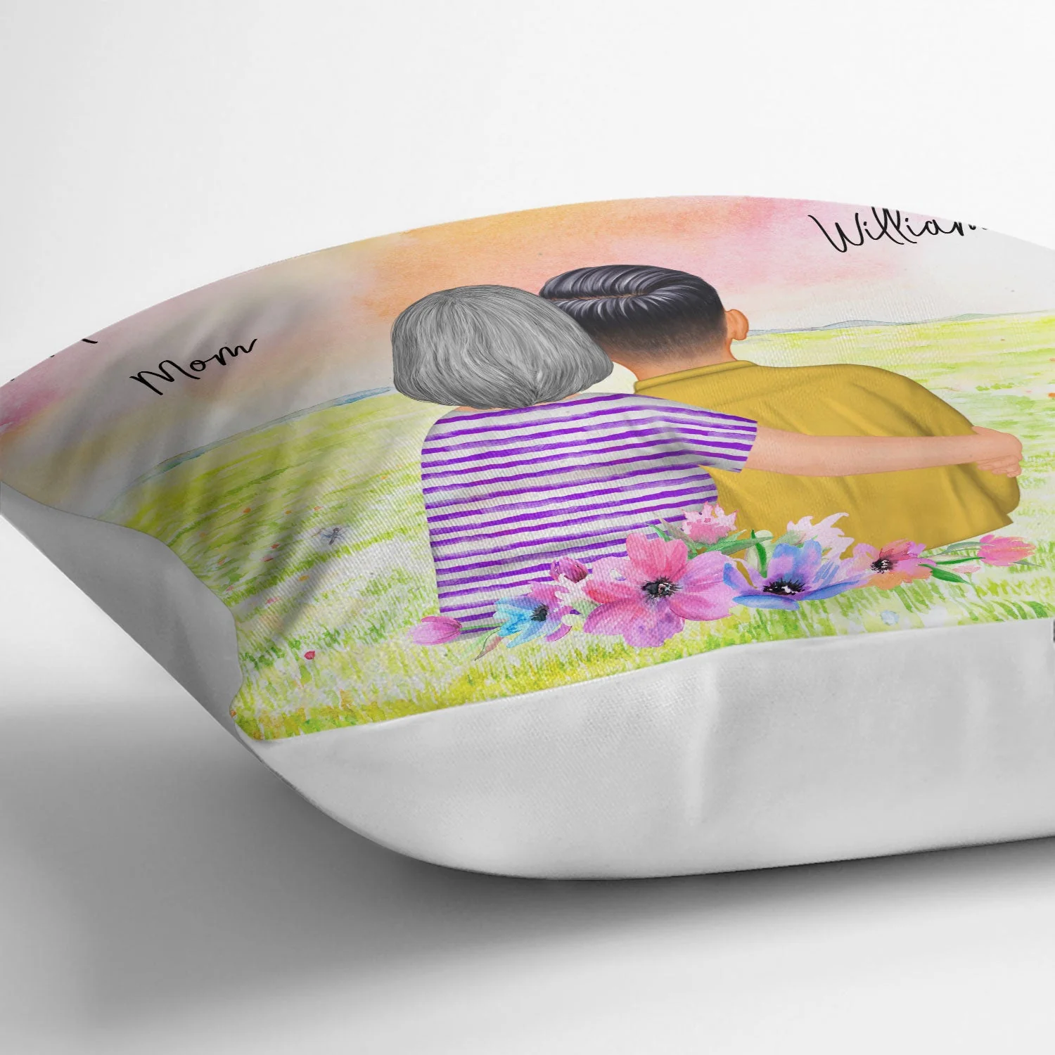 Mother And Son Forever Linked Together Watercolor Style - Birthday, Family Gift For Mom, Grandma, Grandson, Grandchild, Grandkid - Personalized Custom Pillow - Image 3