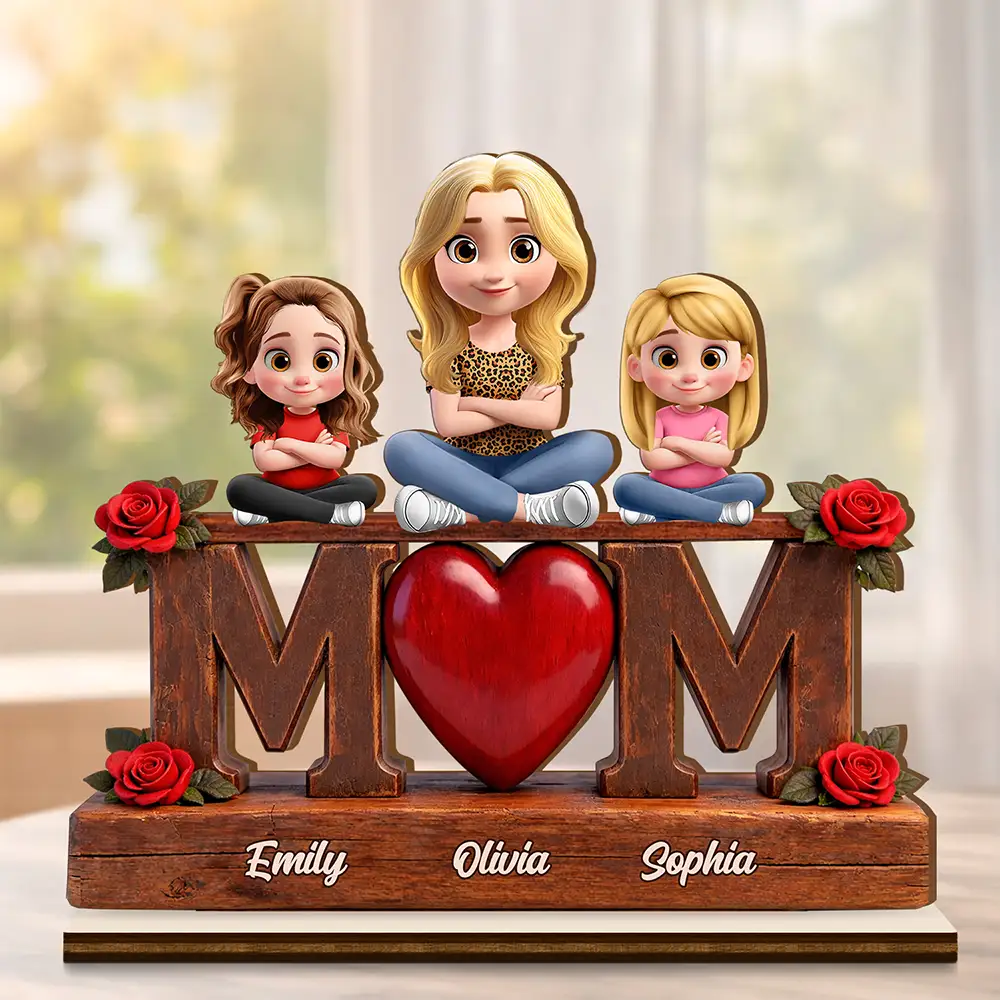 Mother & Children Forever Linked Together - Personalized Custom Shaped 2-Layered Wooden Plaque - Image 2