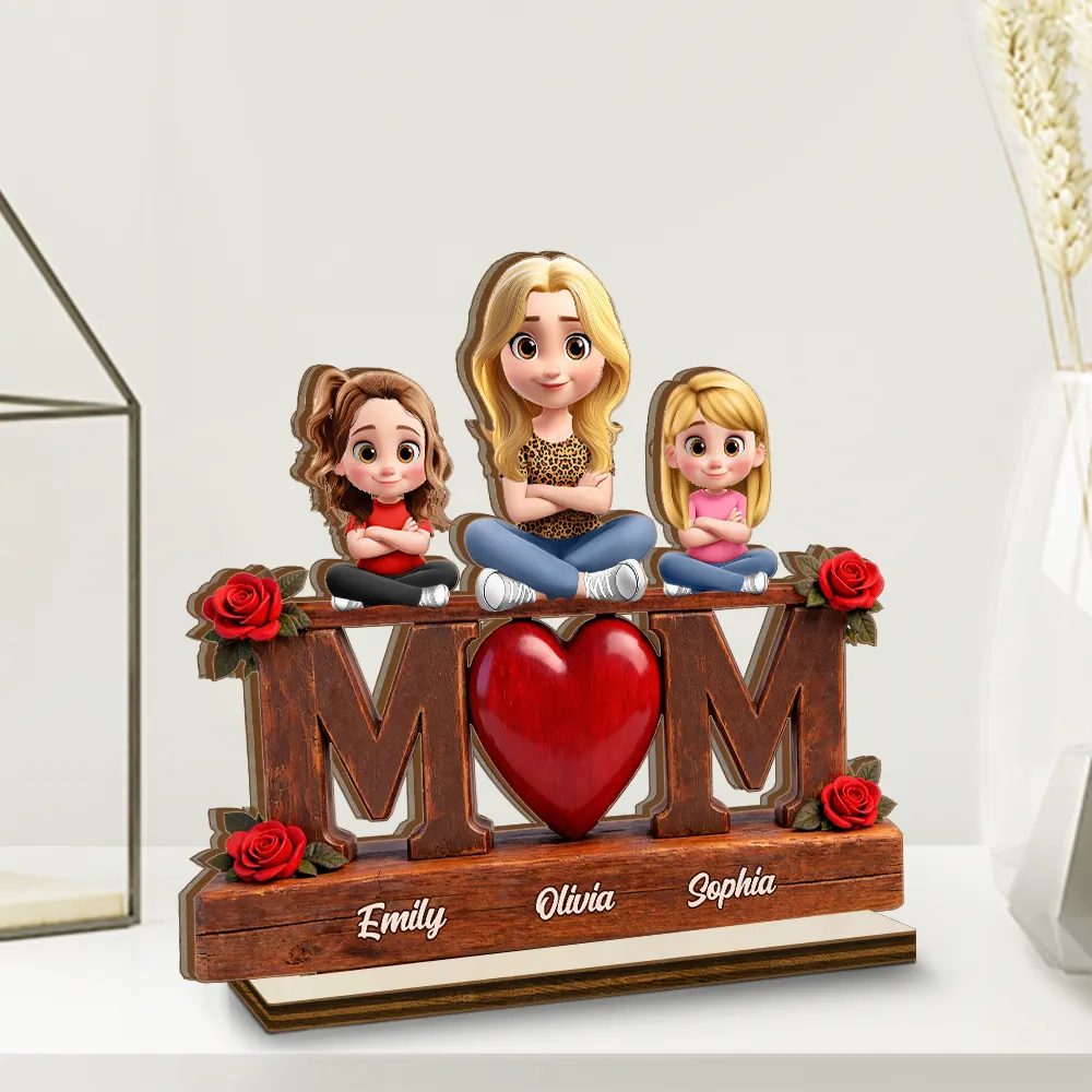 Mother & Children Forever Linked Together - Personalized Custom Shaped 2-Layered Wooden Plaque - Image 3