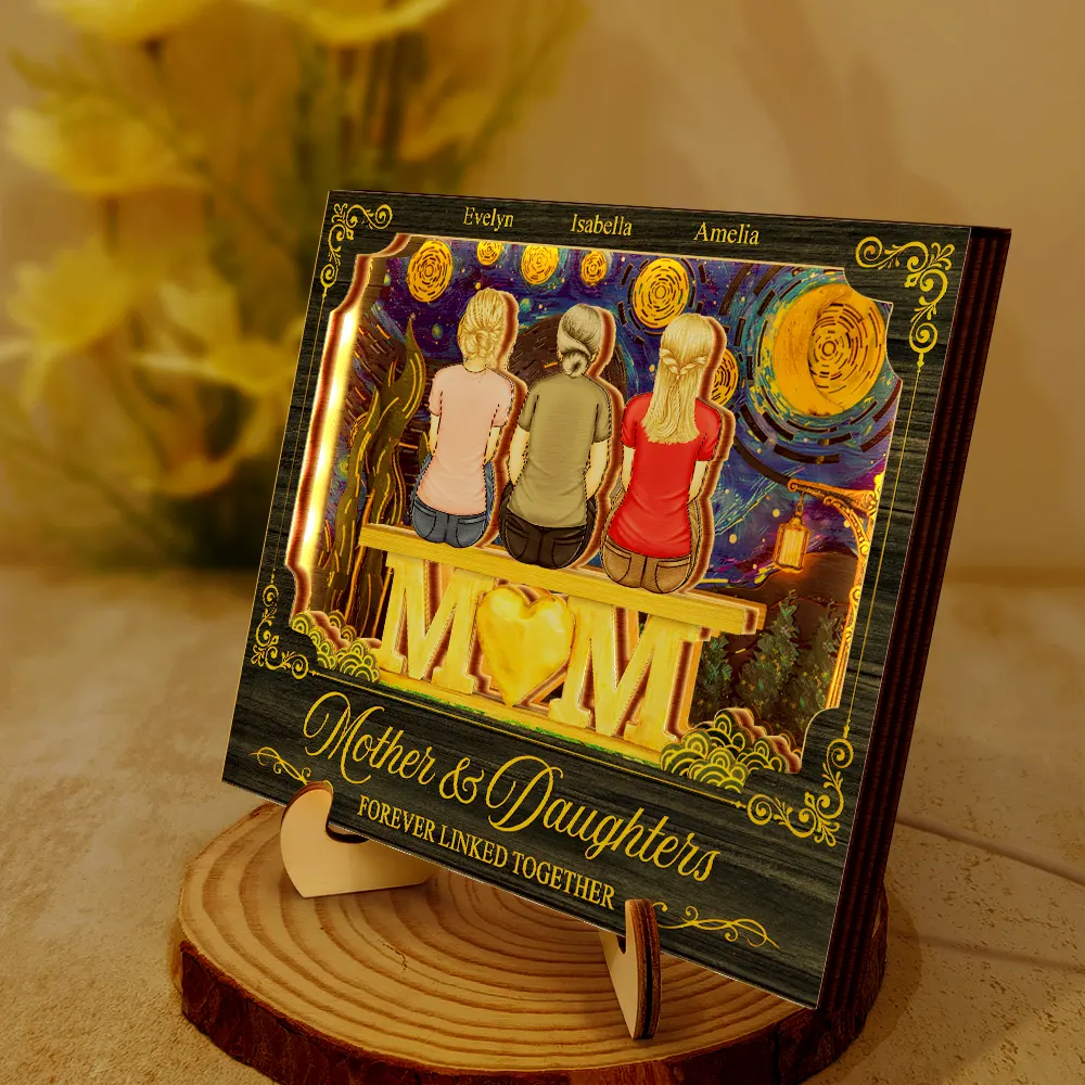 Mother & Children Forever Linked Together - Personalized LED Light Wooden Plaque - Image 2