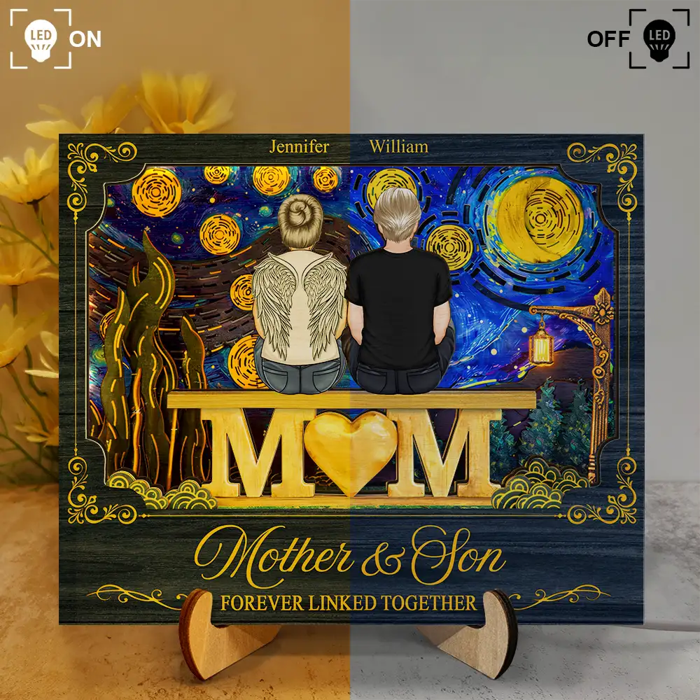 Mother & Children Forever Linked Together - Personalized LED Light Wooden Plaque - Image 3