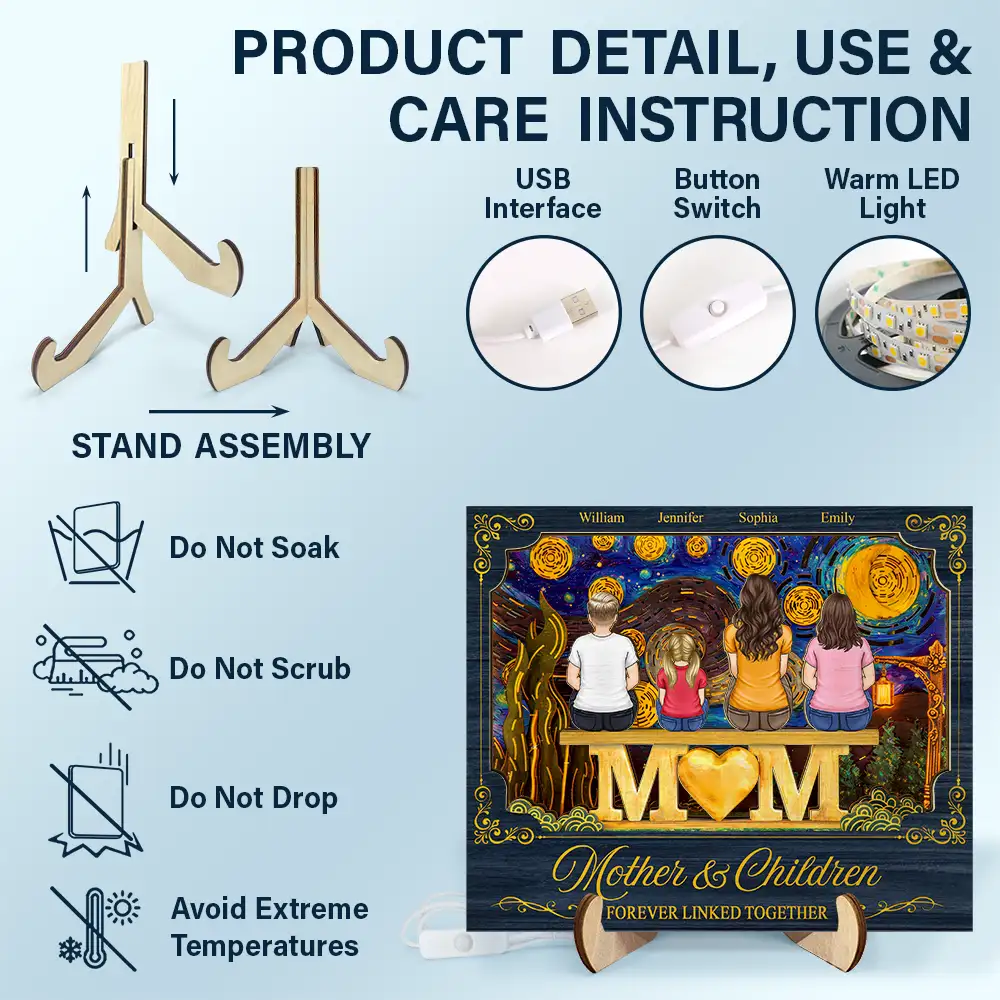 Mother & Children Forever Linked Together - Personalized LED Light Wooden Plaque - Image 5