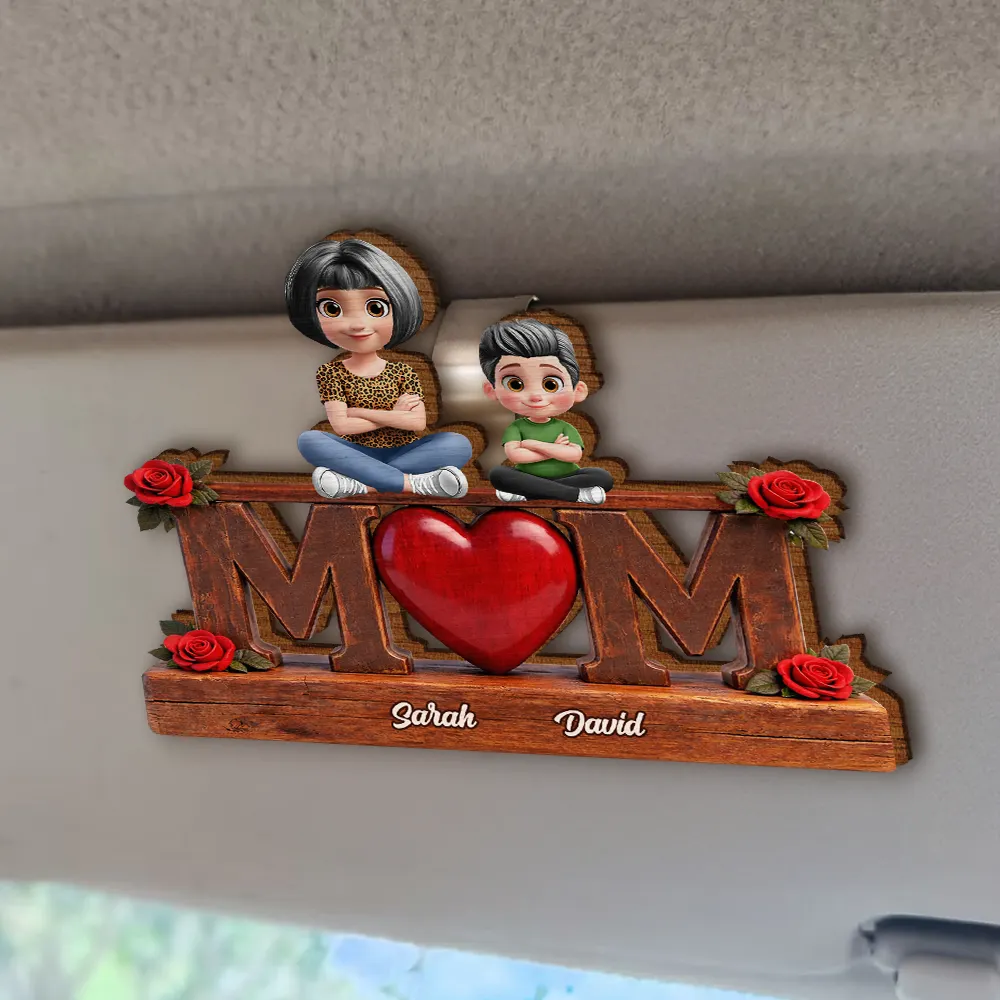 Mother & Children Mom We Love You - Personalized Custom Shaped Car Visor Clip - Image 2