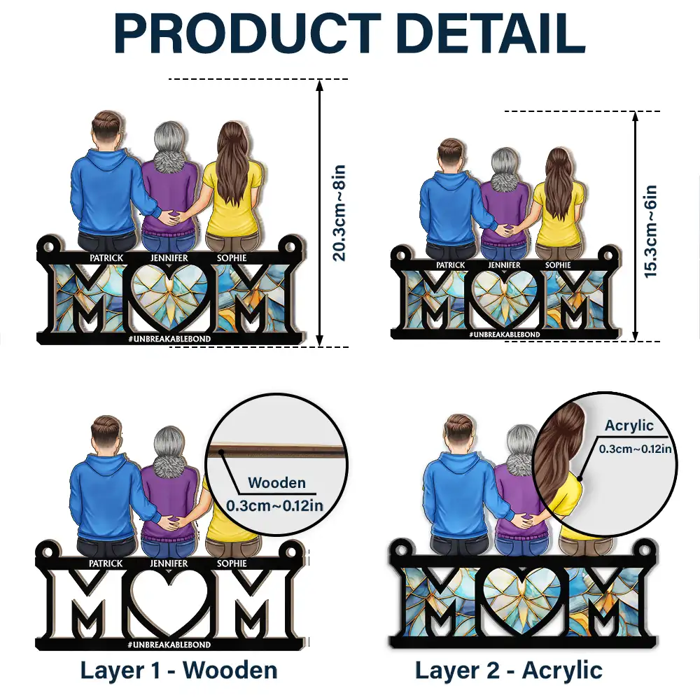 Mother & Children Sitting Bakside Unbreakable Bond - Personalized Window Hanging Suncatcher Ornament - Image 5