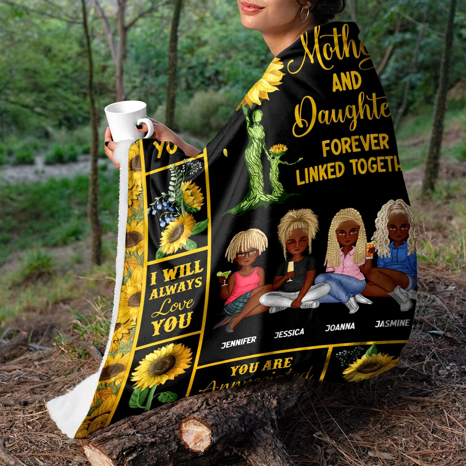 Mother & Children Sunflower Forever Linked Together - Gift For Mother - Personalized Fleece Blanket - Image 3