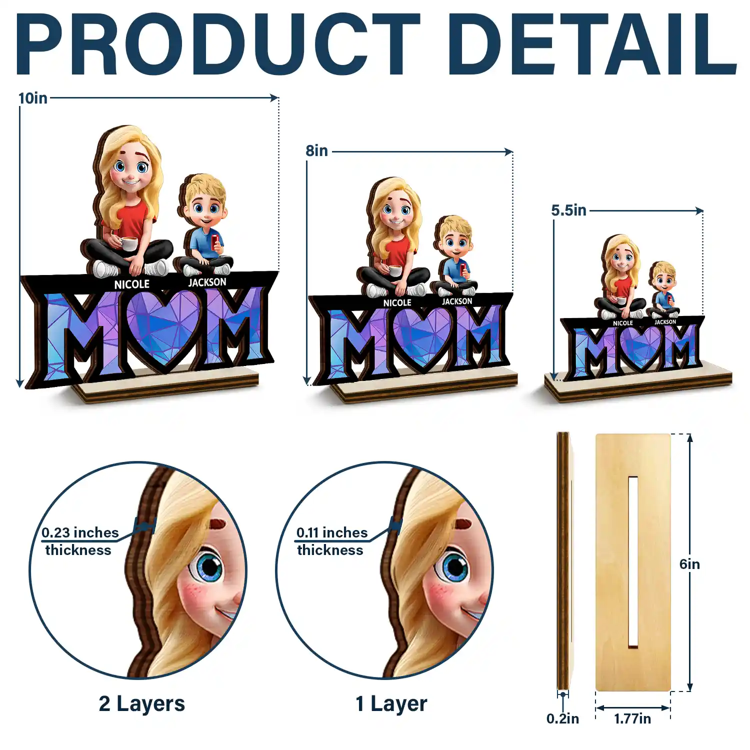 Mother & Children We Love You Mom - Personalized Custom Shaped 2-Layered Wooden Plaque - Image 4