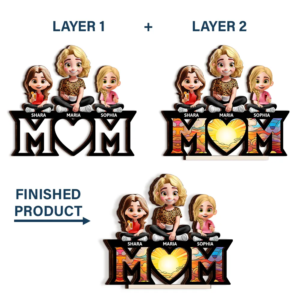 Mother & Children We Love You Mom - Personalized Custom Shaped 2-Layered Wooden Plaque - Image 5