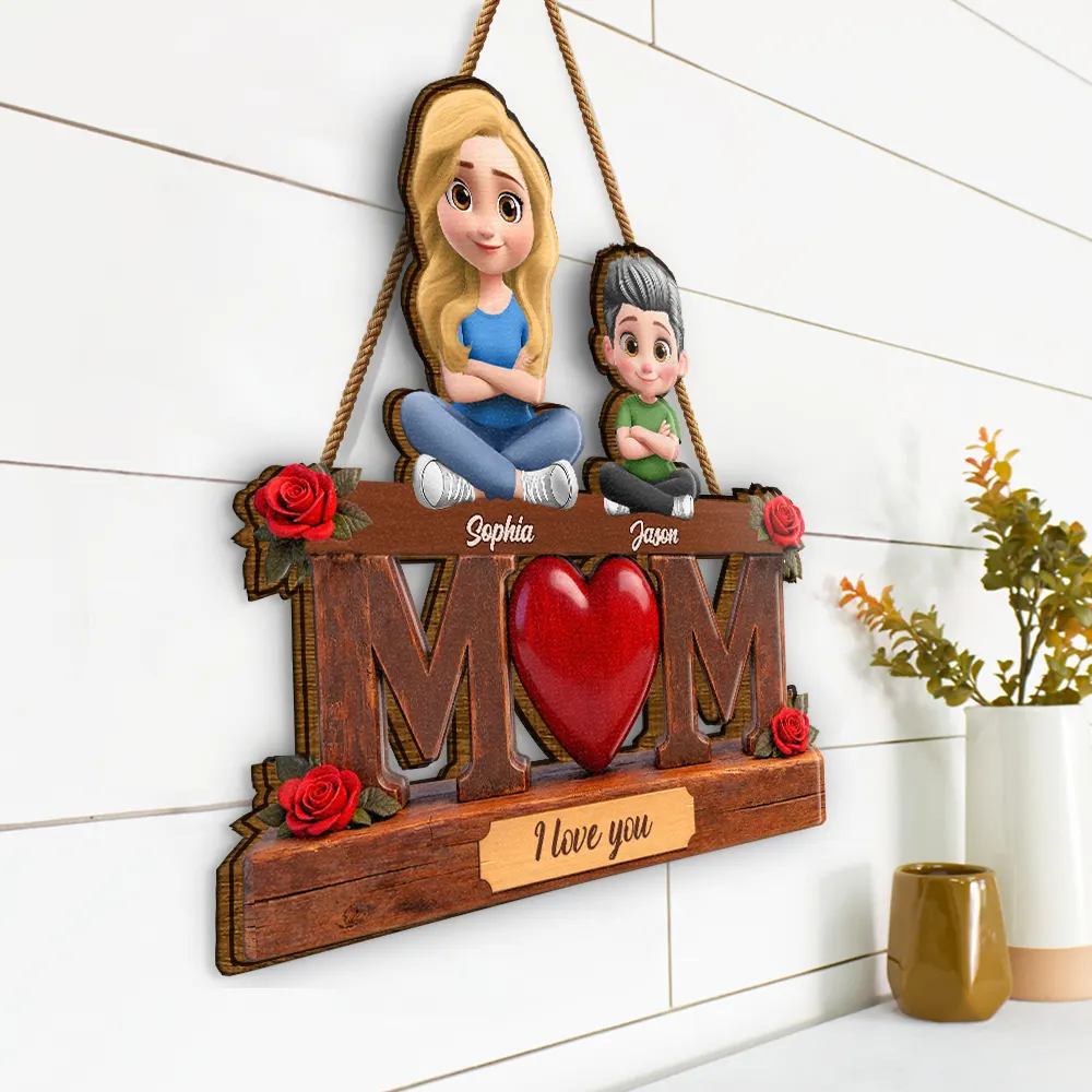 Mother & Children We Love You - Personalized Custom Shaped Wood Sign - Image 2