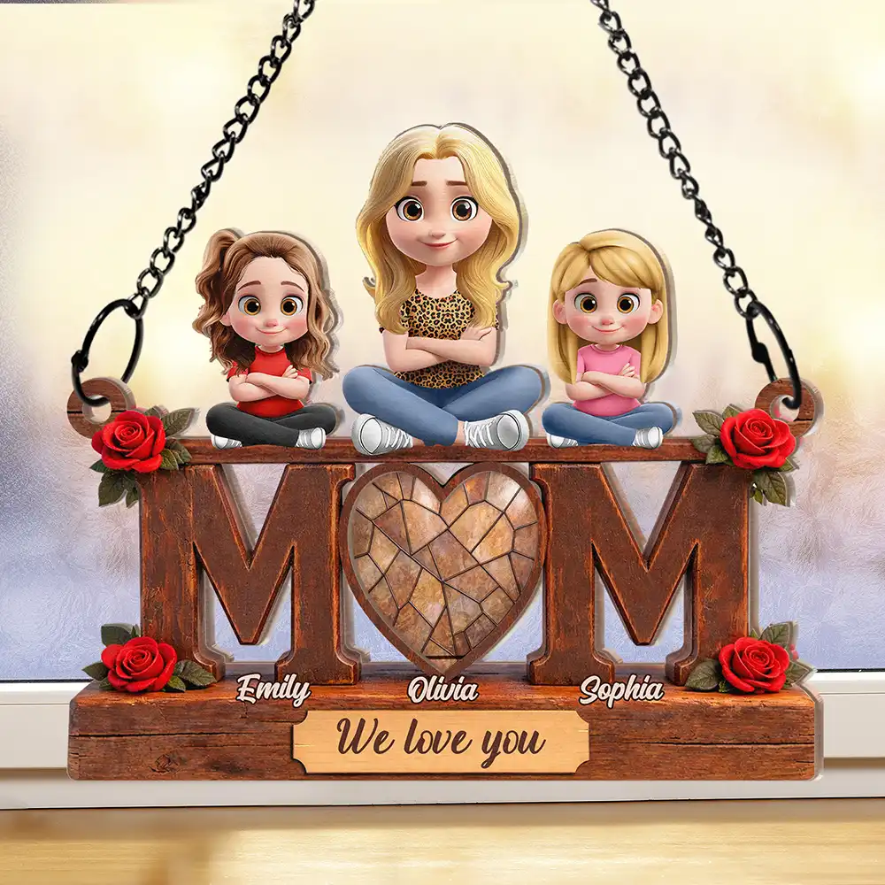Mother & Children We Love You - Personalized Window Hanging Suncatcher Ornament
