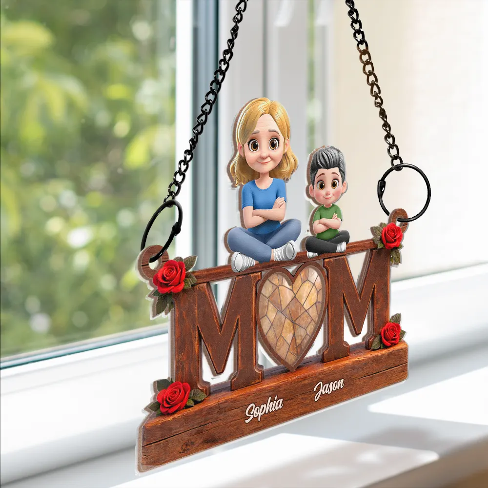 Mother & Children We Love You - Personalized Window Hanging Suncatcher Ornament - Image 3