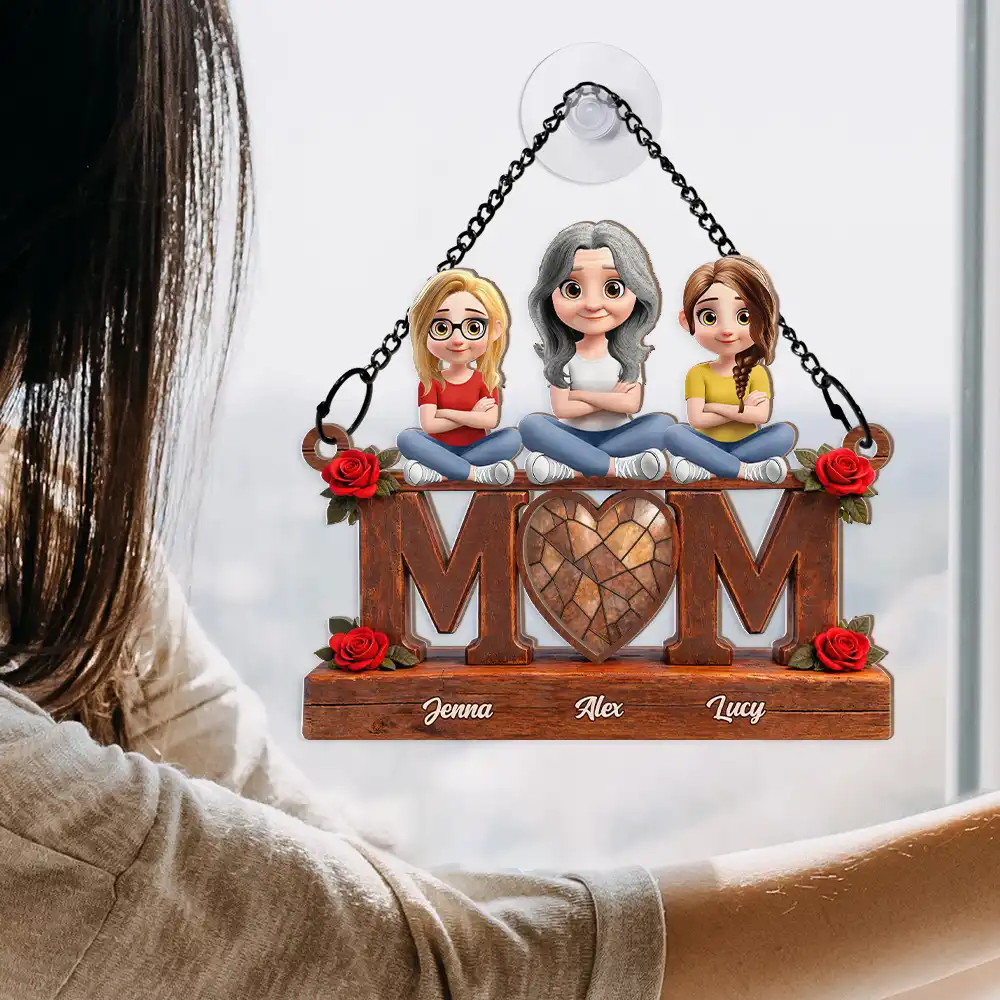 Mother & Children We Love You - Personalized Window Hanging Suncatcher Ornament - Image 4