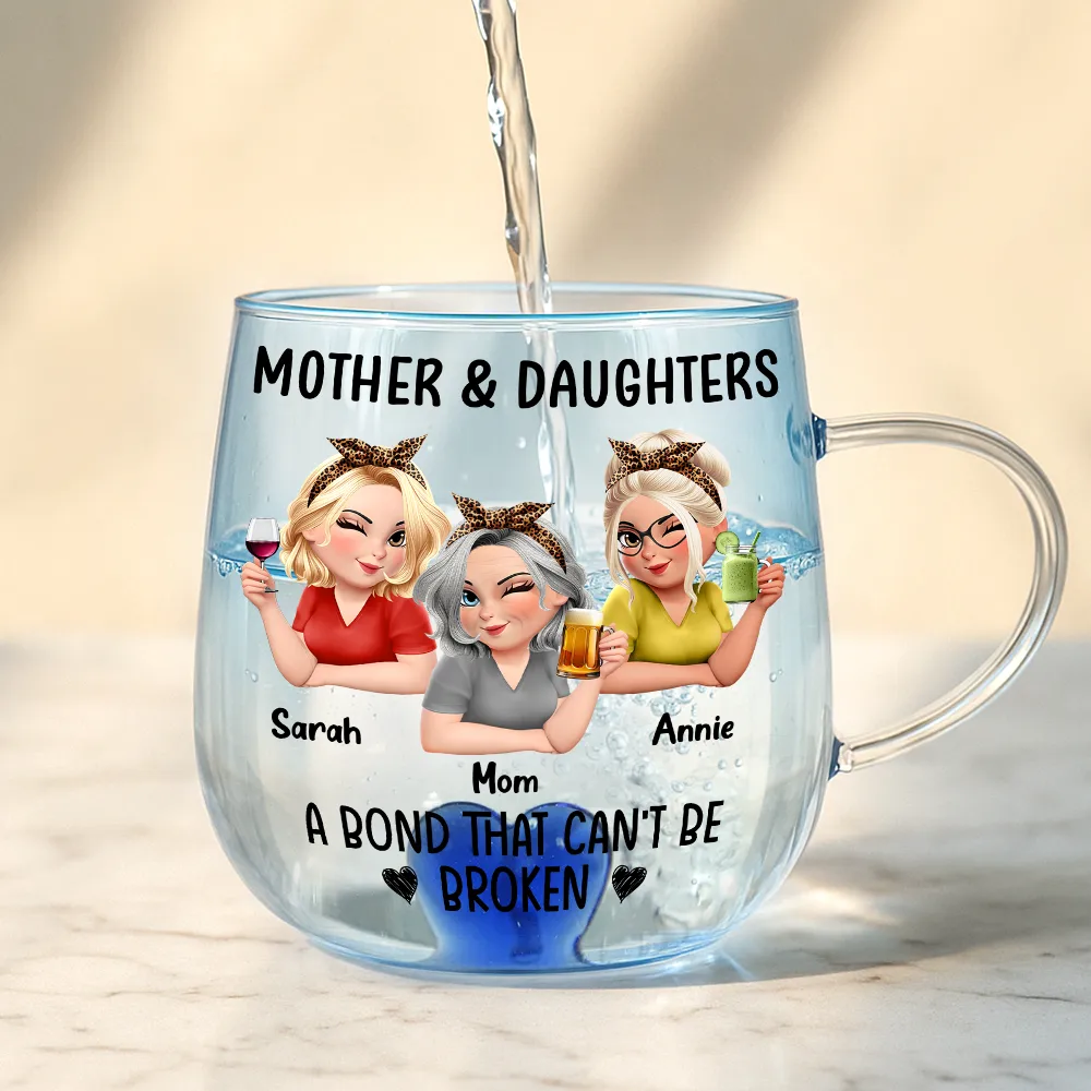 Mother & Daughter A Bond That Can't Be Broken - Personalized Gradient Glass Mug - Image 4