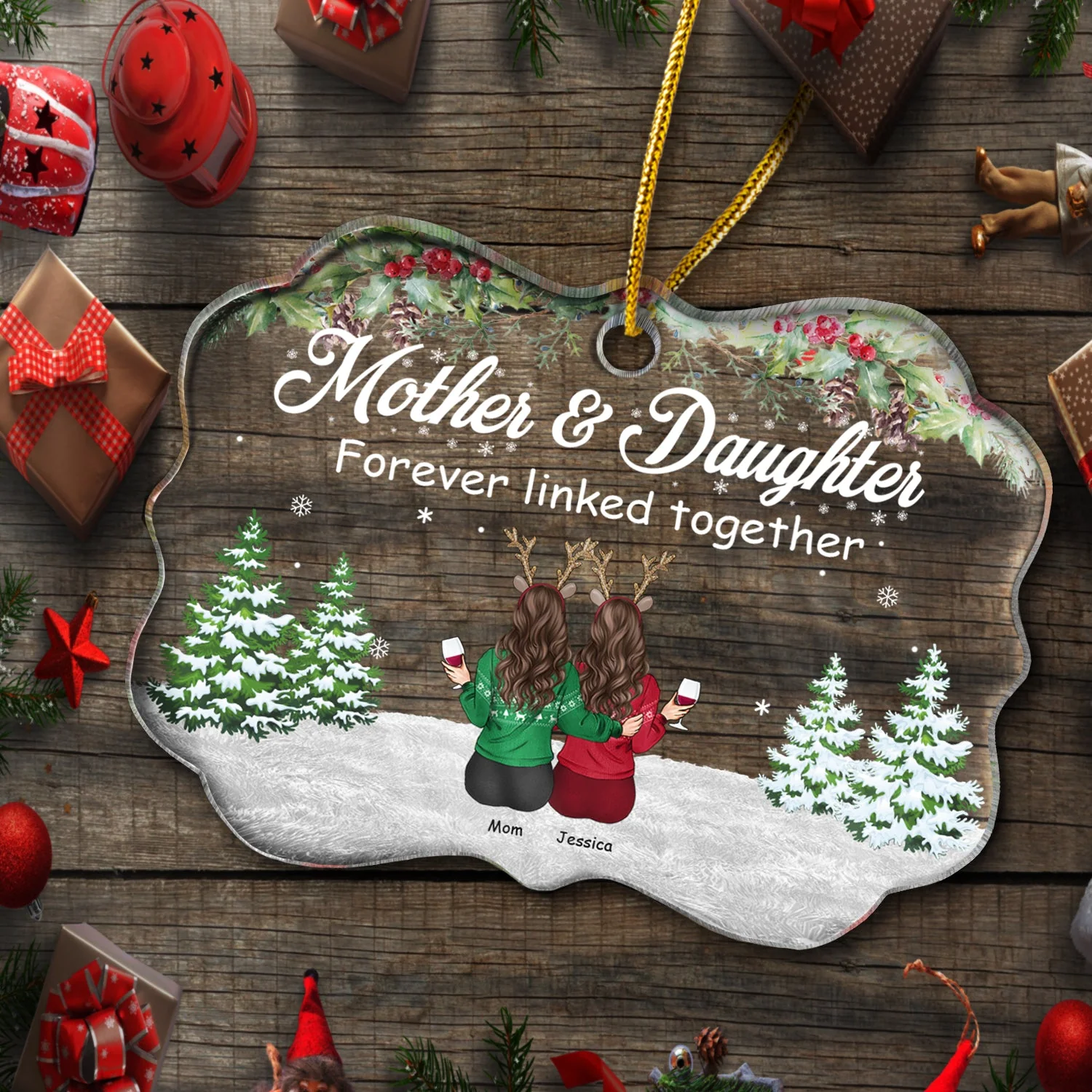 Mother Daughter Forever Linked - Christmas Gift For Mother - Personalized Custom Medallion Acrylic Ornament - Image 4