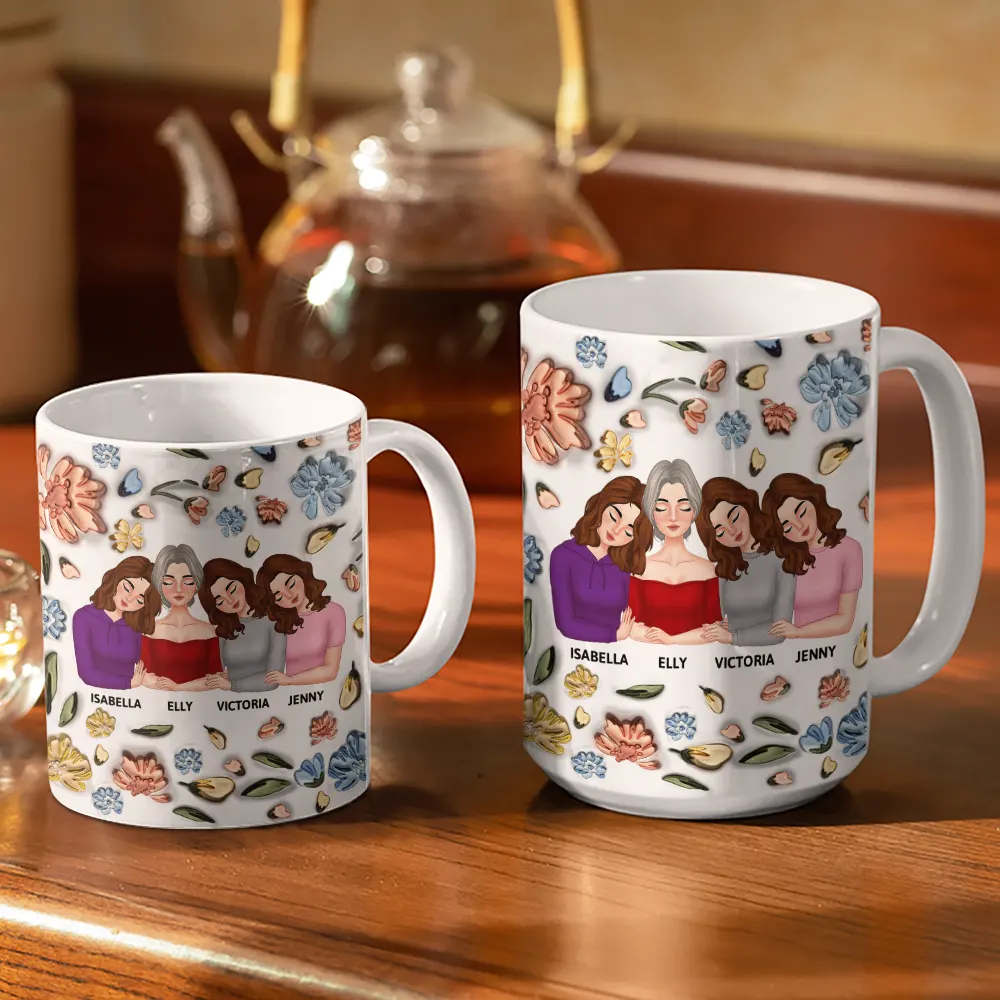 Mother & Daughter Forever Linked Together - 3D Inflated Effect Printed Mug, Personalized White Edge-to-Edge Mug - Image 3
