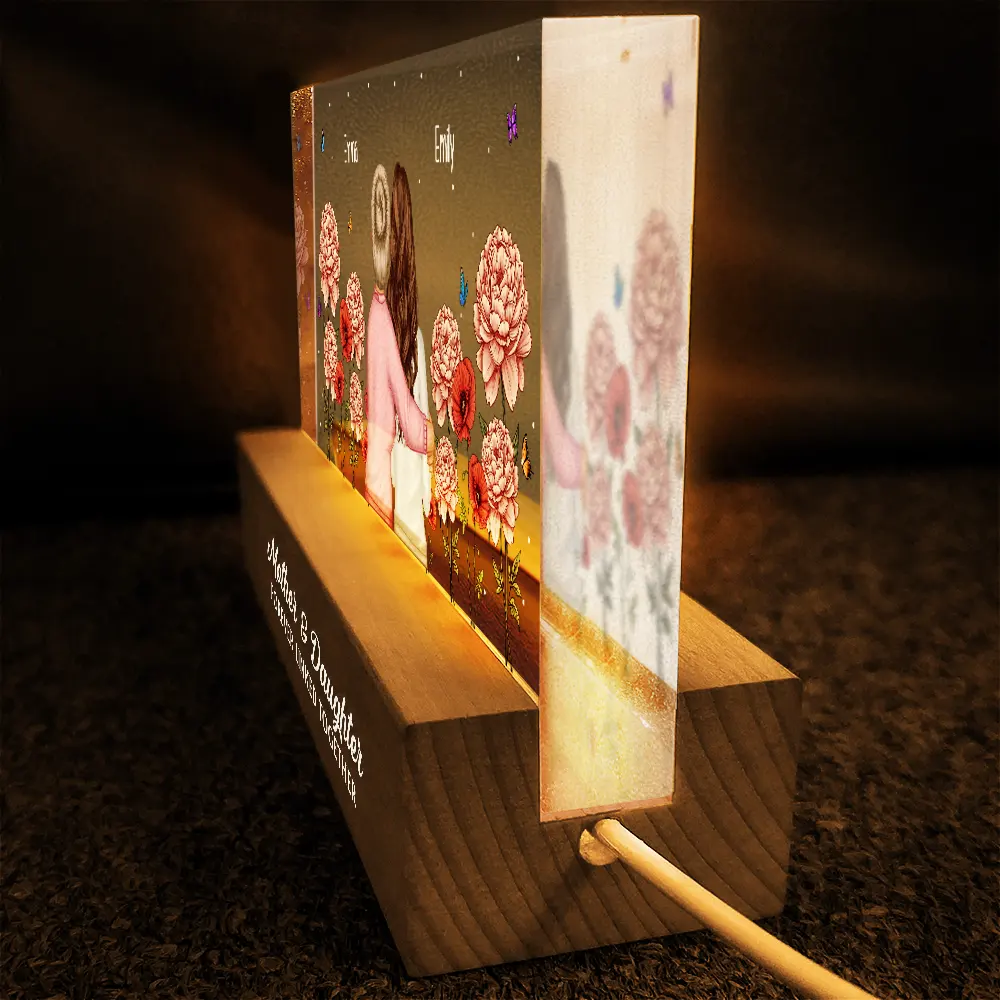 Mother & Daughter Forever Linked Together Birth Flower Garden - Personalized Rectangle LED Light - Image 4