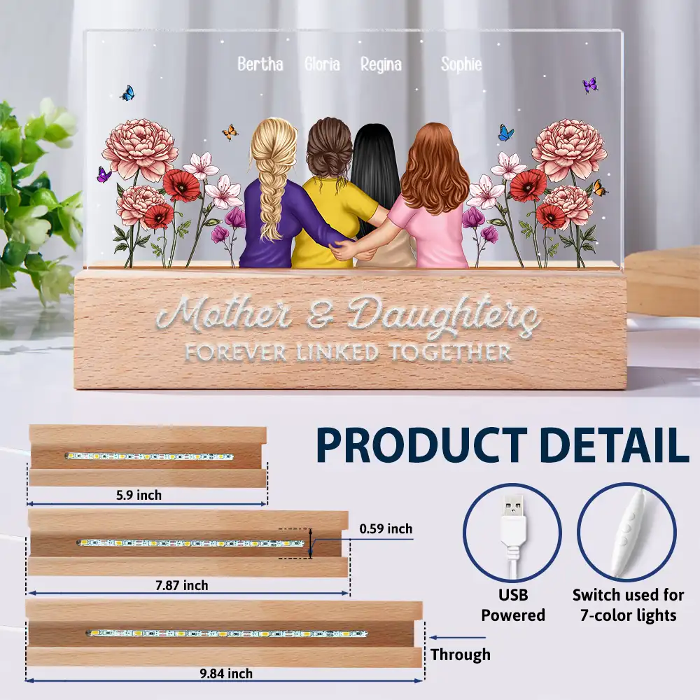 Mother & Daughter Forever Linked Together Birth Flower Garden - Personalized Rectangle LED Light - Image 6