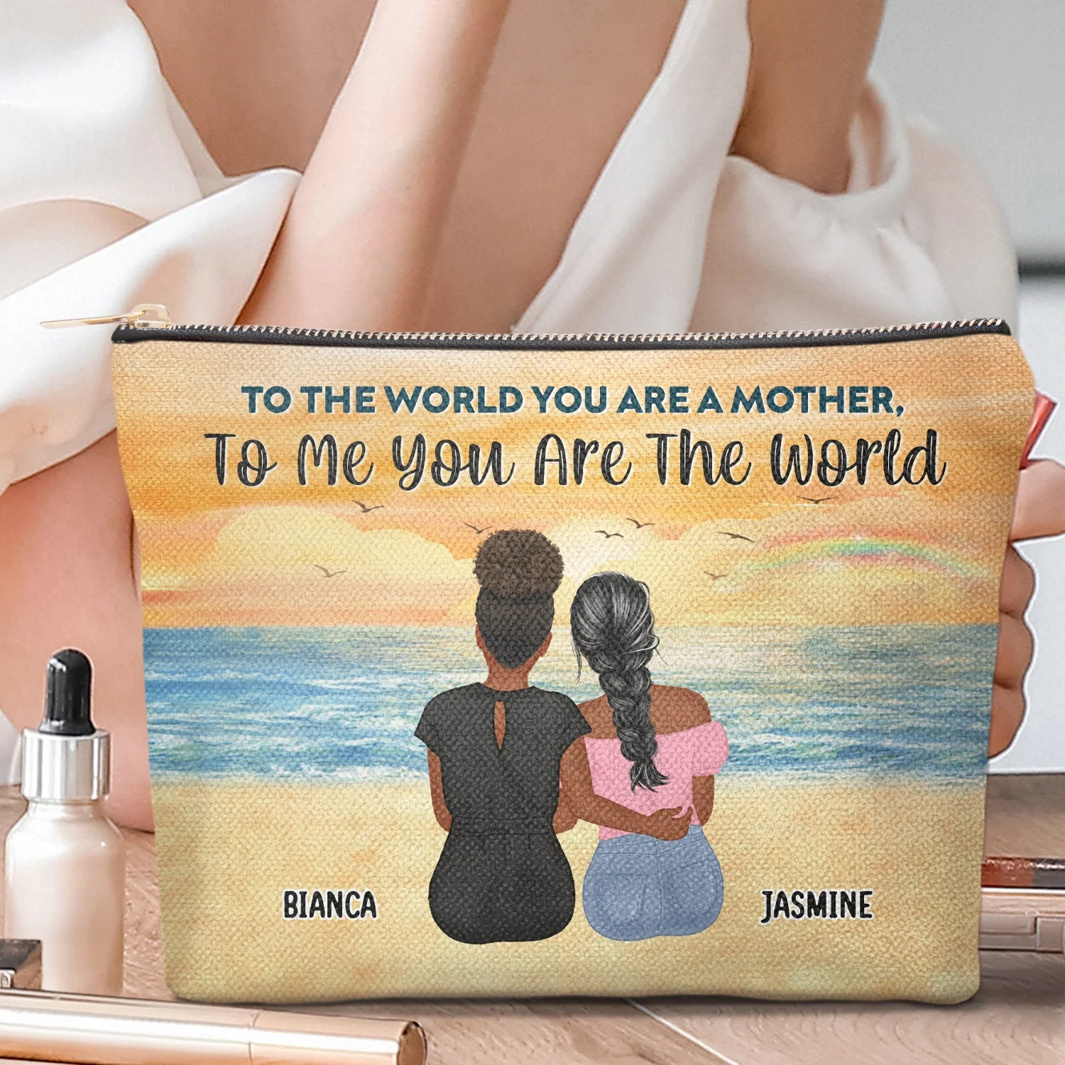 Mother & Daughter Forever Linked Together - Birthday, Loving Gift For Mom, Mum - Personalized Cosmetic Bag - Image 2