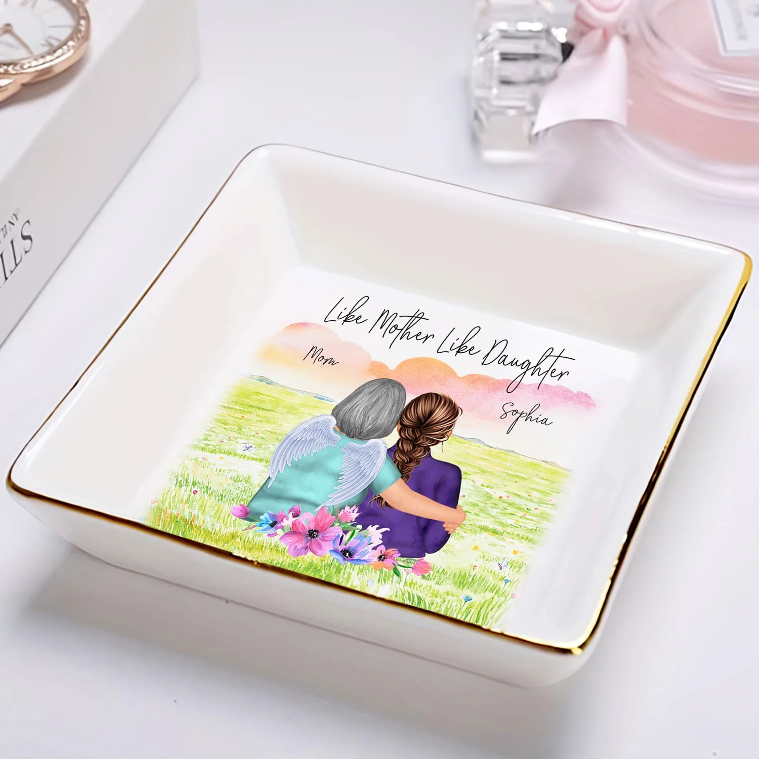 Mother Daughter Forever Linked Together - Birthday, Loving Gift For Mom, Nana - Personalized Ring Dish - Image 2