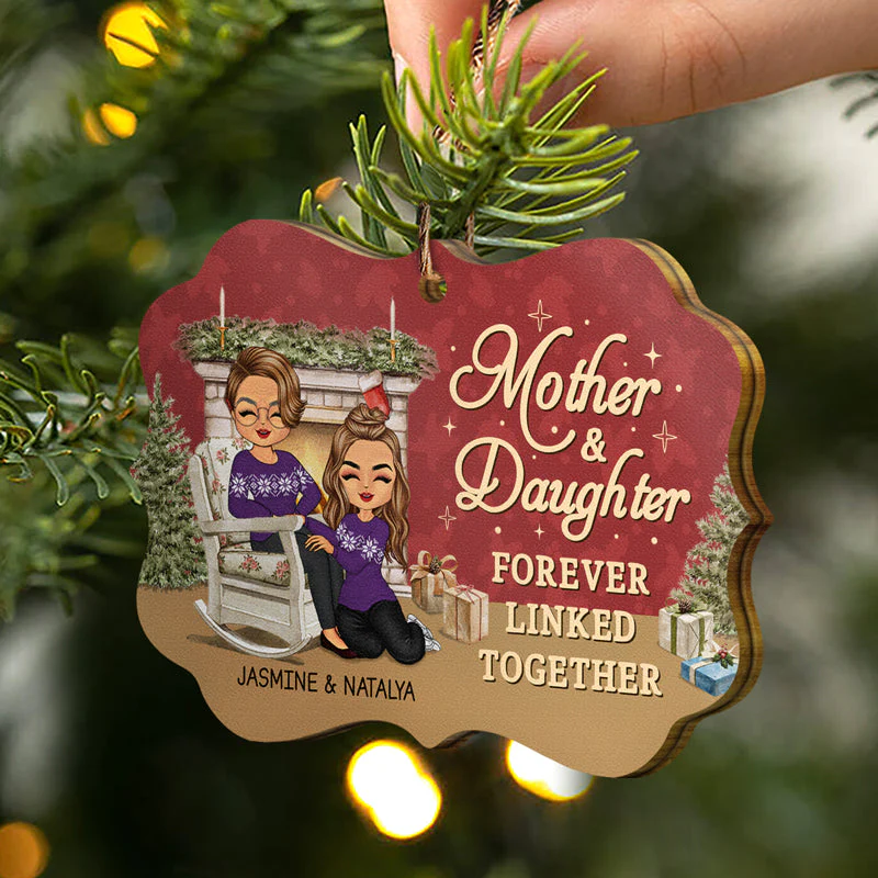 Mother & Daughter Forever Linked Together - Christmas Gift For Mother - Personalized Wooden Ornament - Image 2