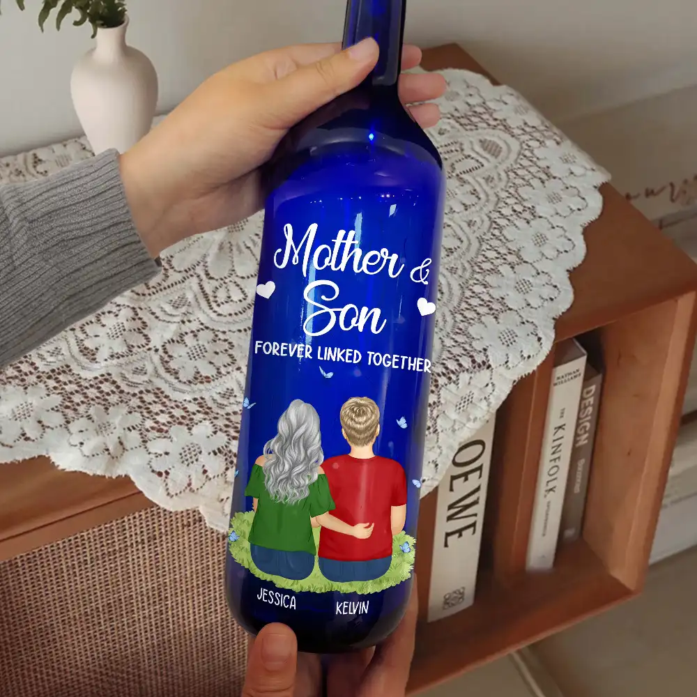 Mother & Daughter Forever Linked Together - Personalized Blue Bottle Light - Image 2
