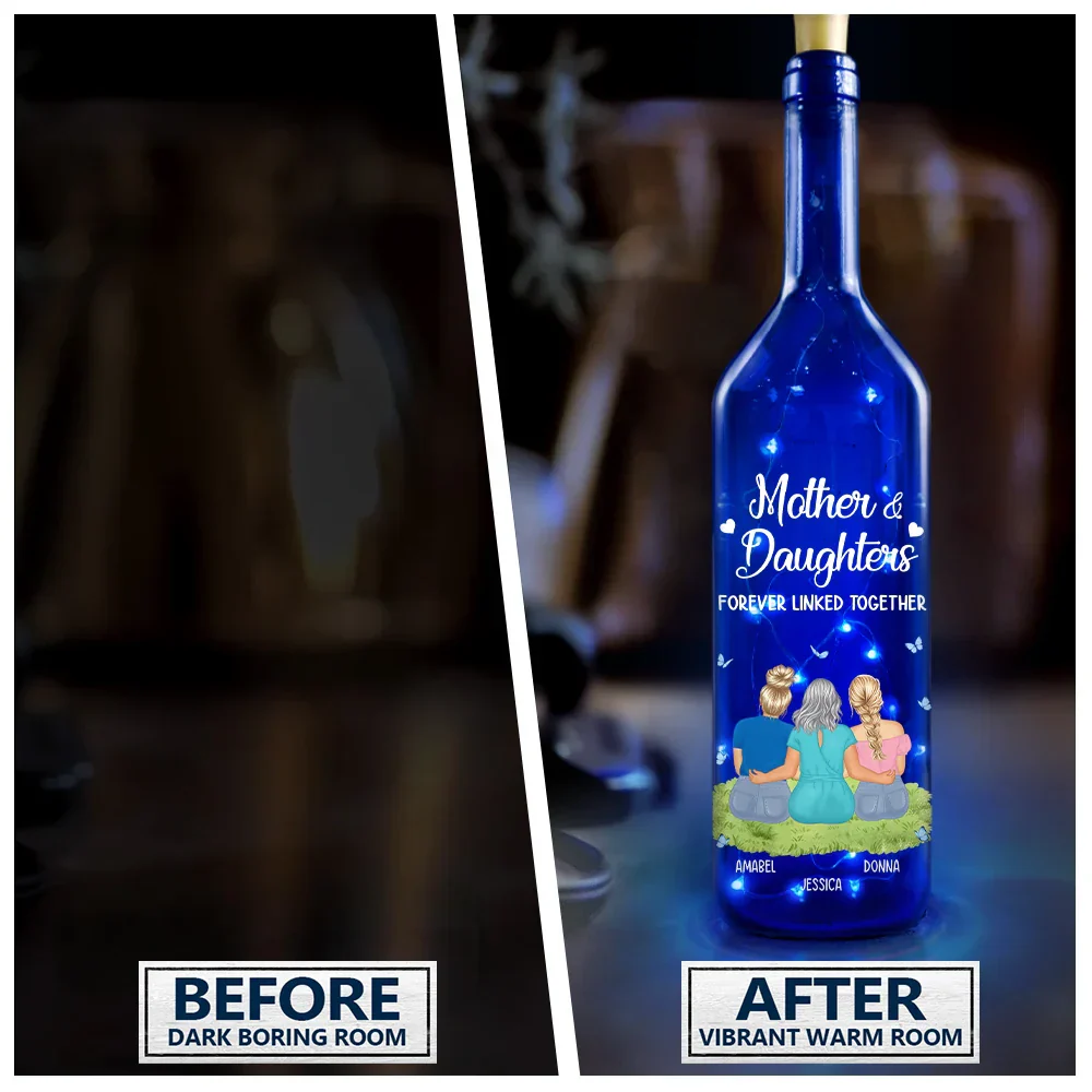 Mother & Daughter Forever Linked Together - Personalized Blue Bottle Light - Image 3