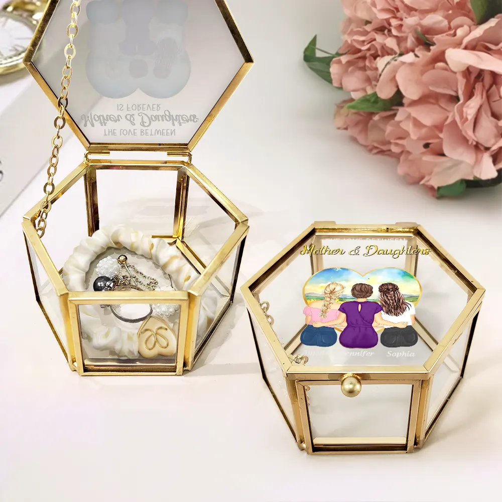 Mother & Daughter Forever Linked Together - Personalized Glass Jewelry Box - Image 2