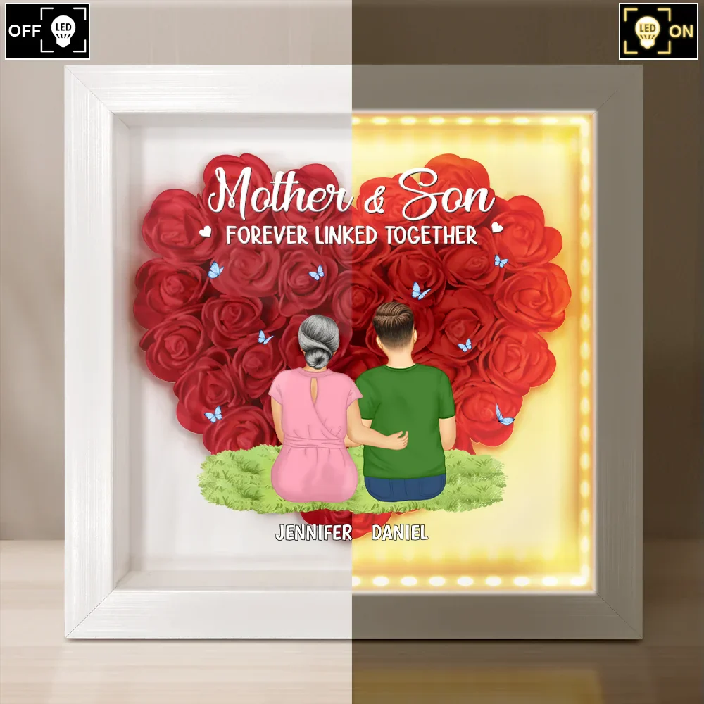 Mother Daughter Forever Linked Together - Personalized LED Light Flower Shadow Box - Image 3