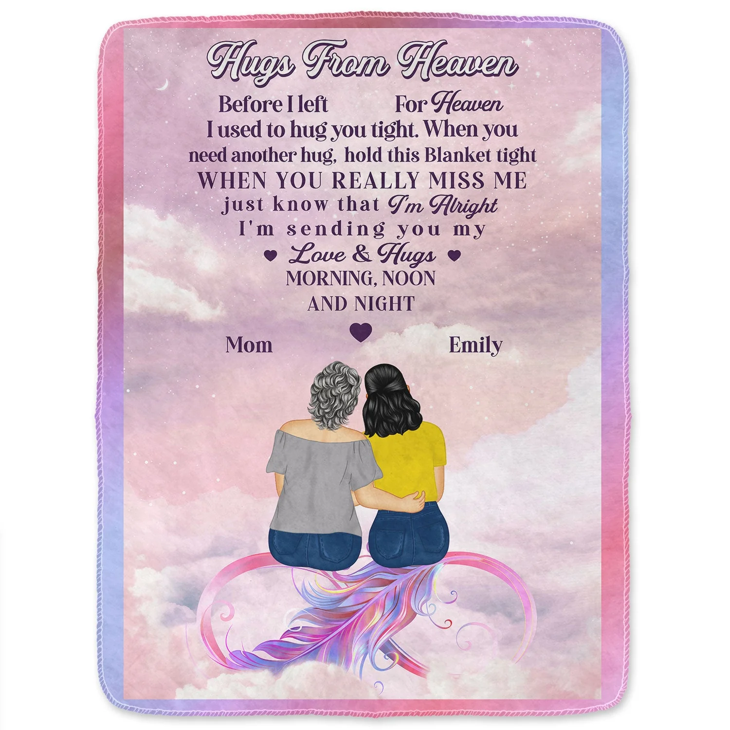 Mother Daughter Hugs From Heaven - Memorial Gift - Personalized Fleece Blanket - Image 2