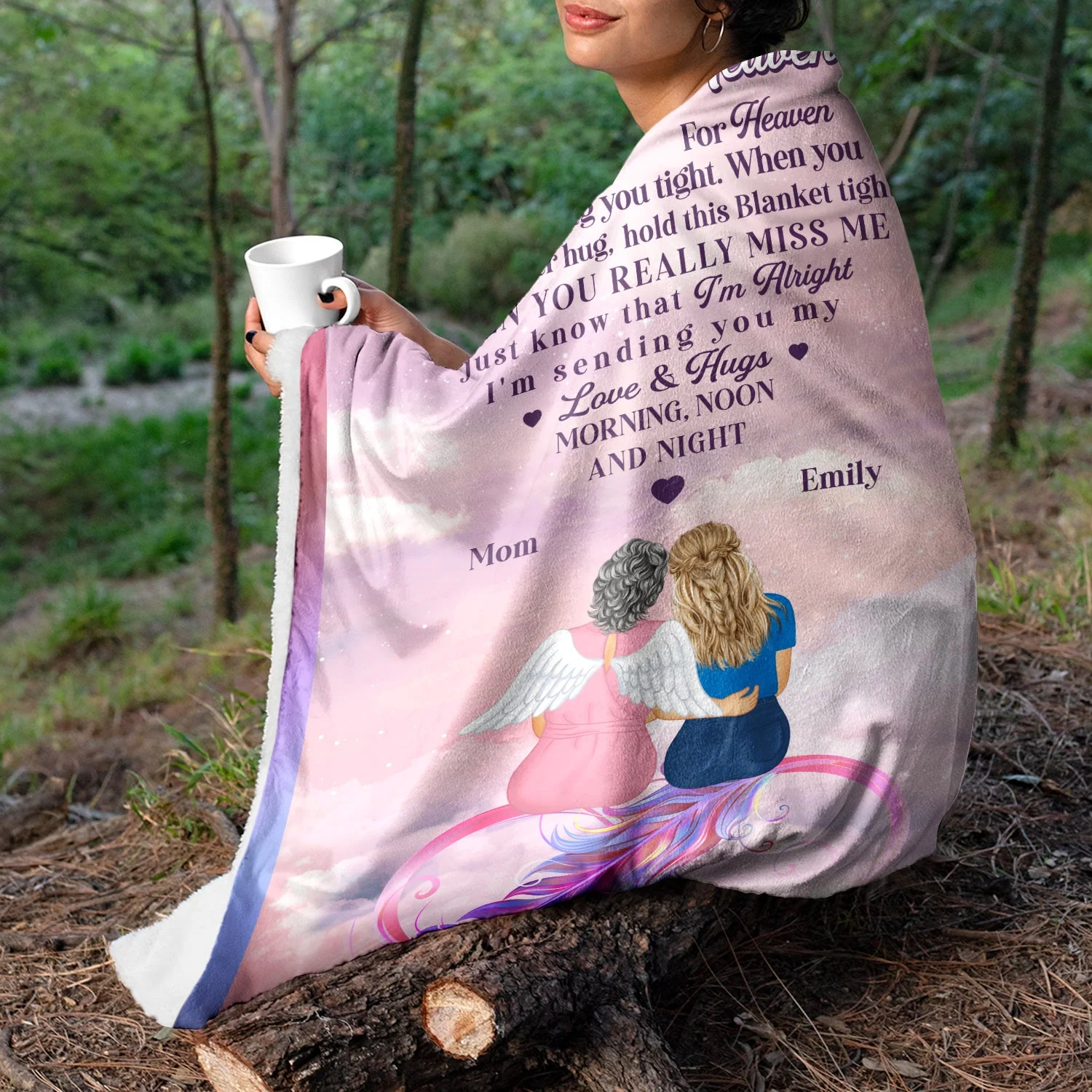 Mother Daughter Hugs From Heaven - Memorial Gift - Personalized Fleece Blanket - Image 5