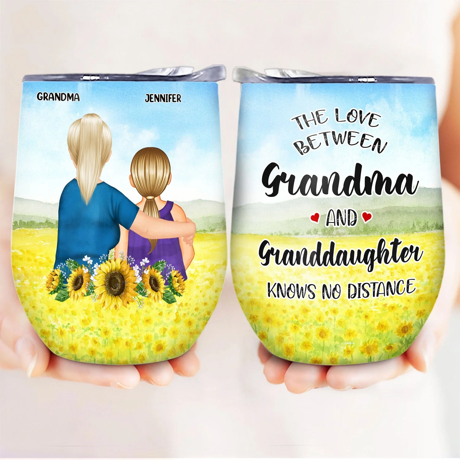 Mother Daughter Linked Together Watercolor Style - Birthday, Family Gift For Mom, Grandma, Granddaughter, Women - Personalized Custom Wine Tumbler - Image 3