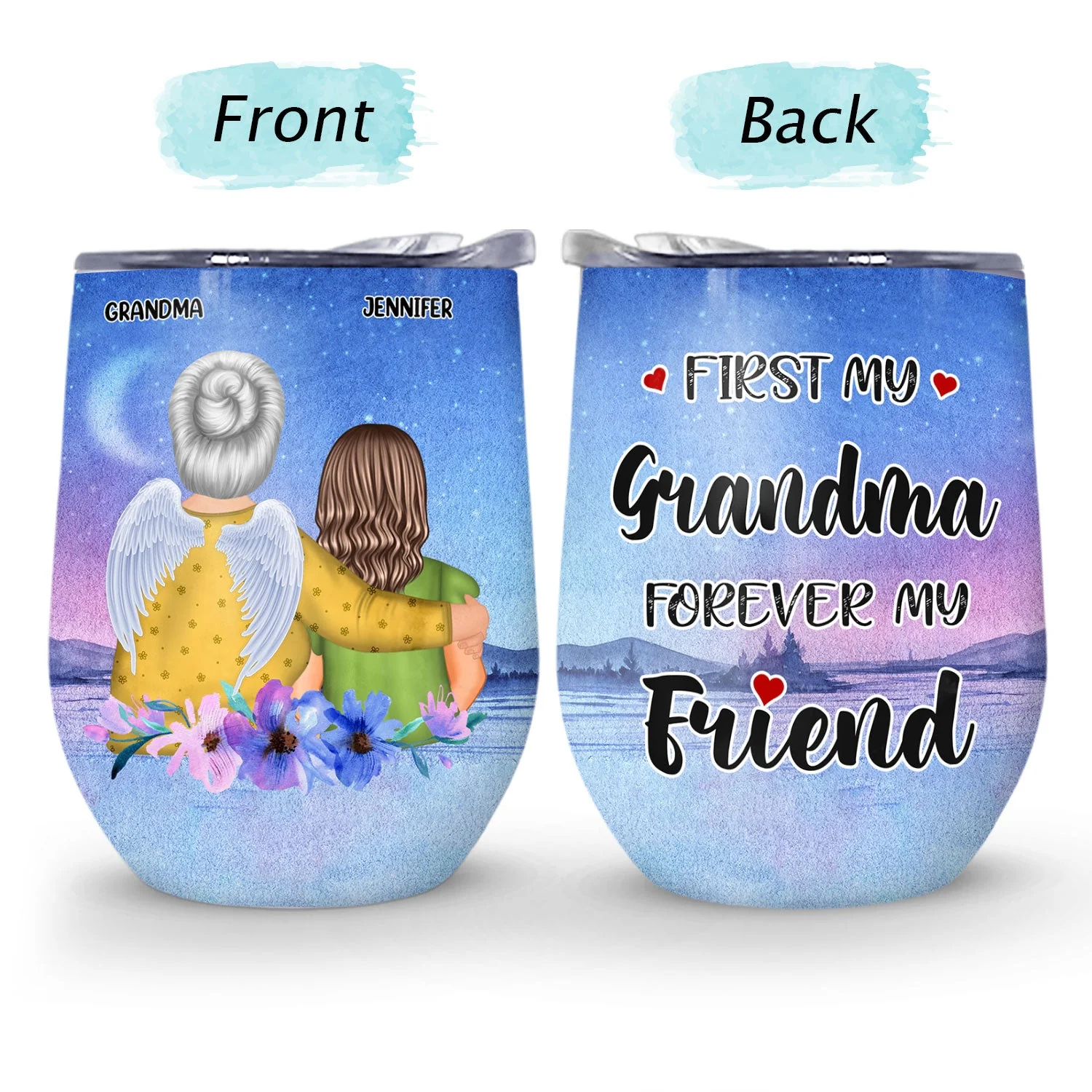 Mother Daughter Linked Together Watercolor Style - Birthday, Family Gift For Mom, Grandma, Granddaughter, Women - Personalized Custom Wine Tumbler - Image 4