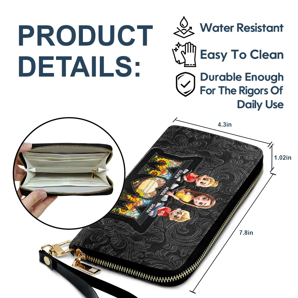Mother Daughter Son We Love You Mom 3D Cartoon - Personalized Leather Long Wallet - Image 7