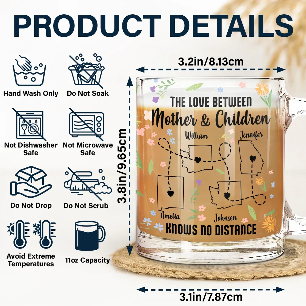 Mother Daughter The Love Knows No Distance Wild Flower State - Personalized Glass Mug - Image 5