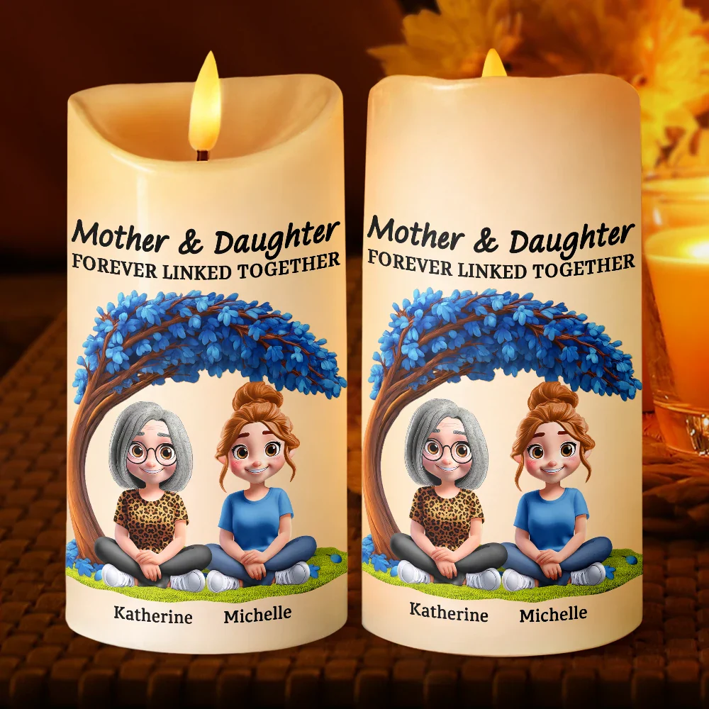 Mother Daughter Under The Tree Forever Linked Together - Personalized Flameless LED Candle - Image 2