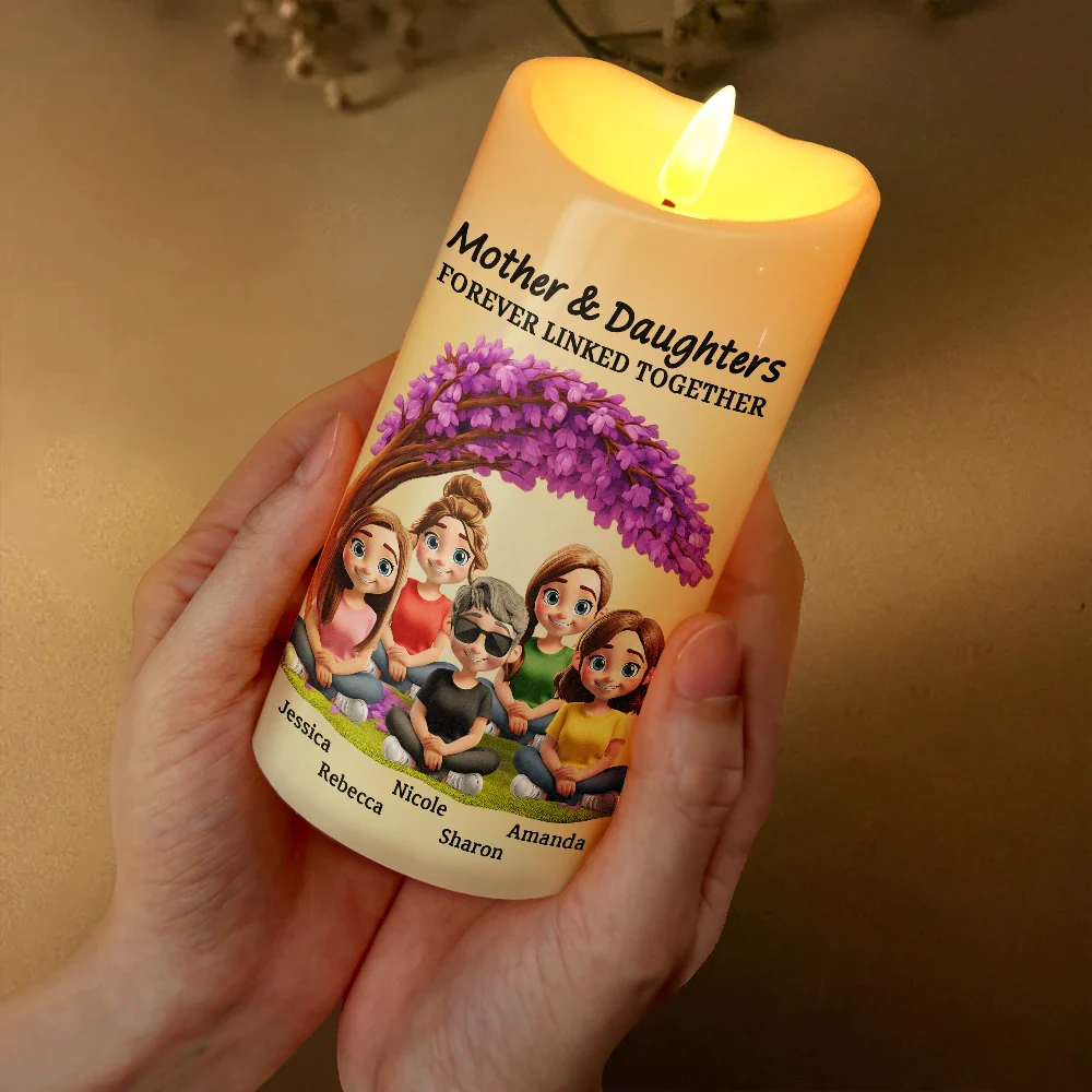 Mother Daughter Under The Tree Forever Linked Together - Personalized Flameless LED Candle - Image 3