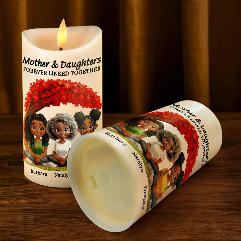 Mother Daughter Under The Tree Forever Linked Together - Personalized Flameless LED Candle - Image 4