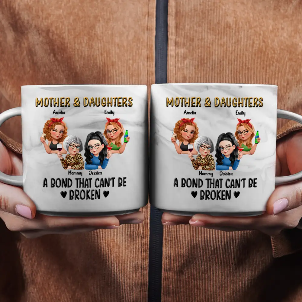 Mother & Daughters A Bond That Can't Be Broken 3D Effect - Personalized Marble Mug - Image 2