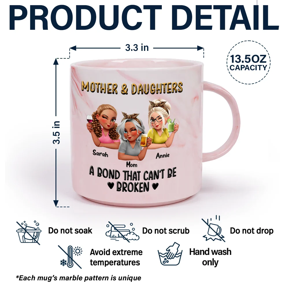 Mother & Daughters A Bond That Can't Be Broken 3D Effect - Personalized Marble Mug - Image 5