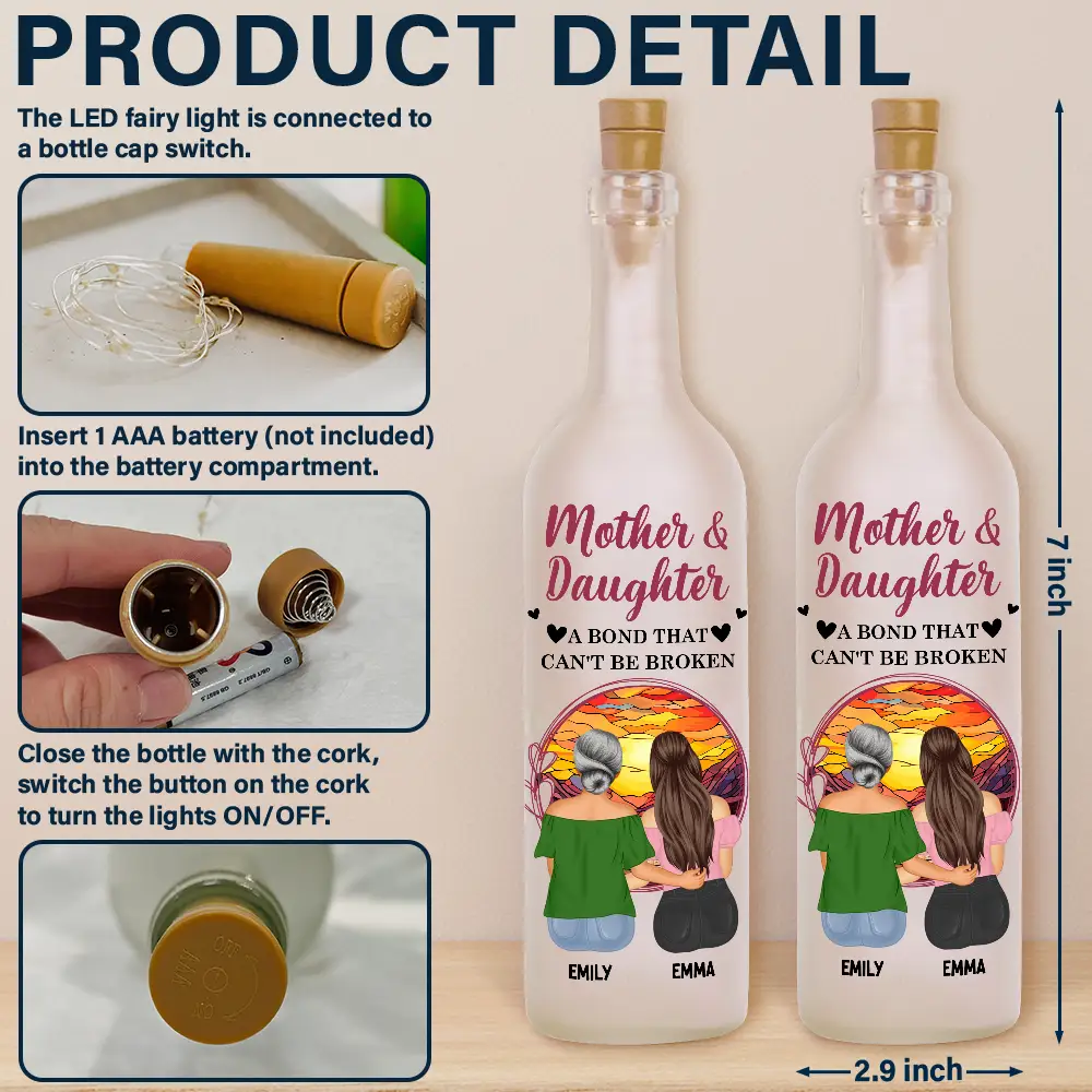 Mother & Daughters A Bond That Can't Be Broken Background - Personalized Bottle Light - Image 4