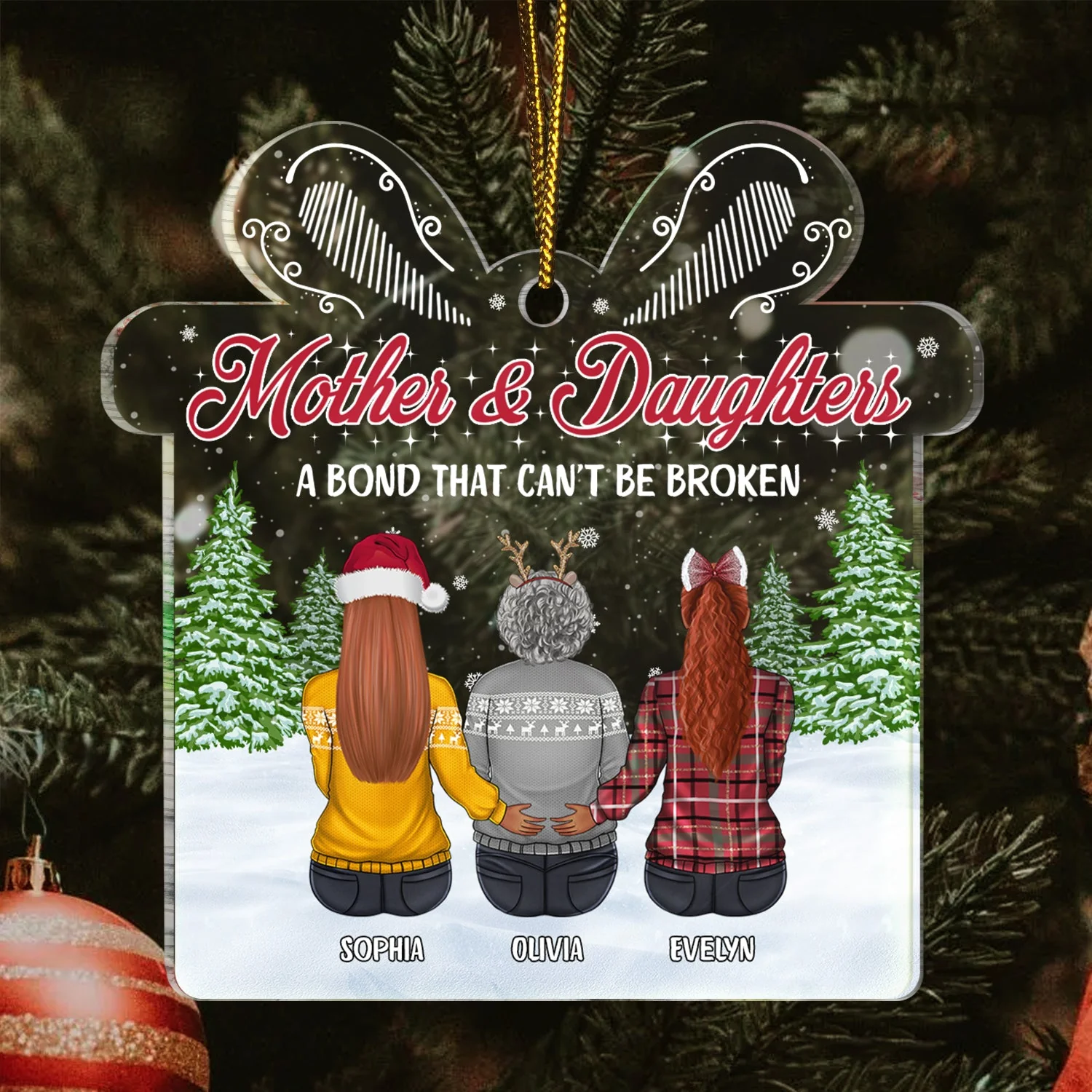 Mother Daughters A Bond That Can't Be Broken - Christmas, Gift For Mom - Personalized Custom Shaped Acrylic Ornament - Image 3
